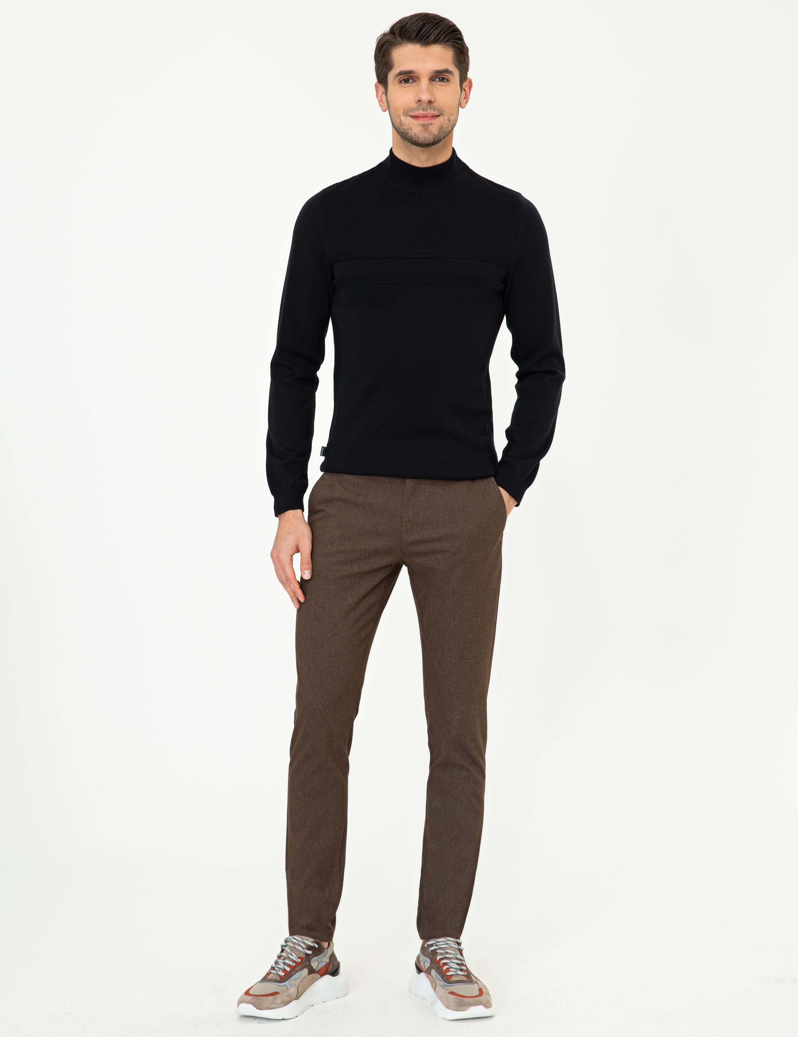 Lacivert Slim Fit Yarım Balıkçı Yaka Triko Kazak