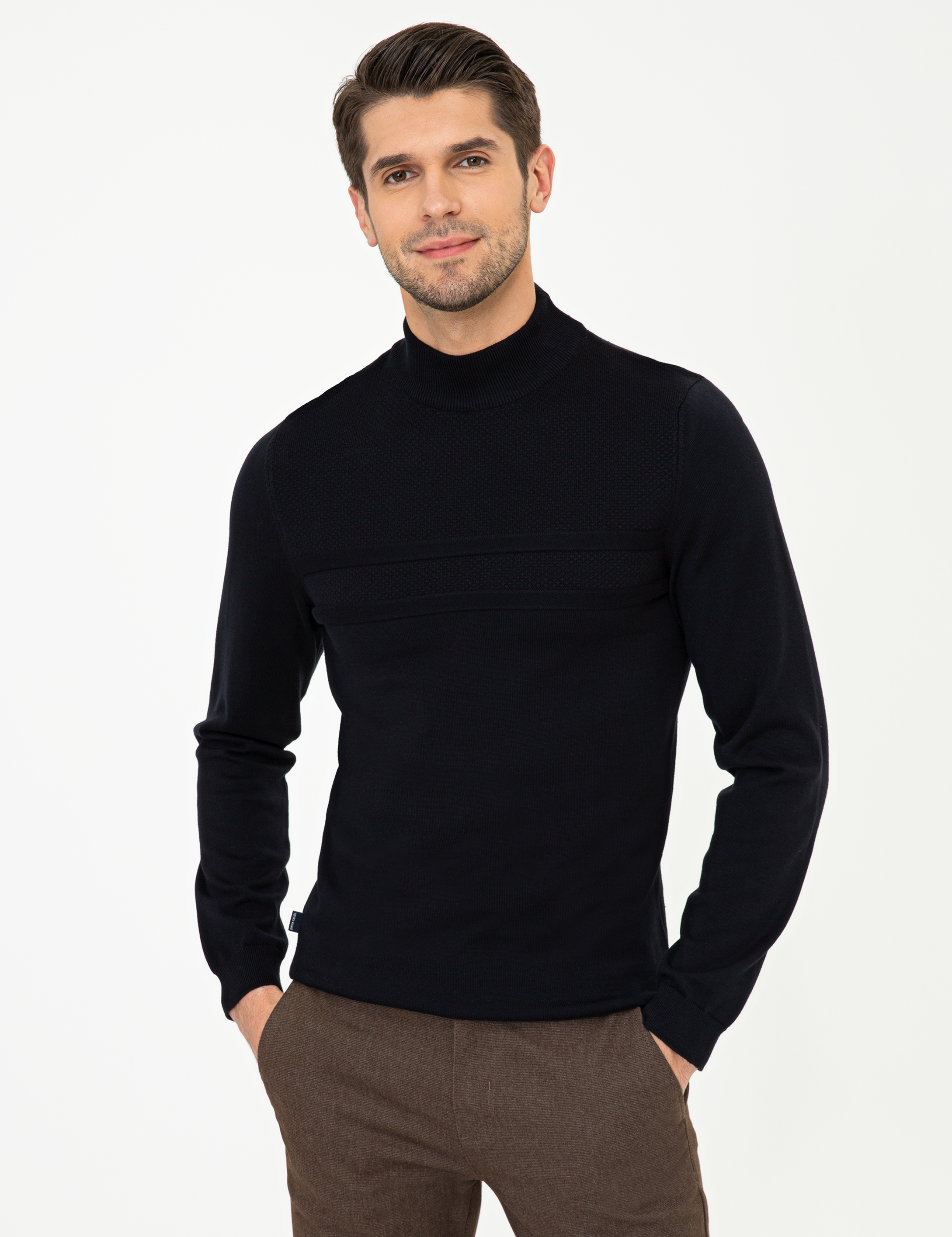 Lacivert Slim Fit Yarım Balıkçı Yaka Triko Kazak