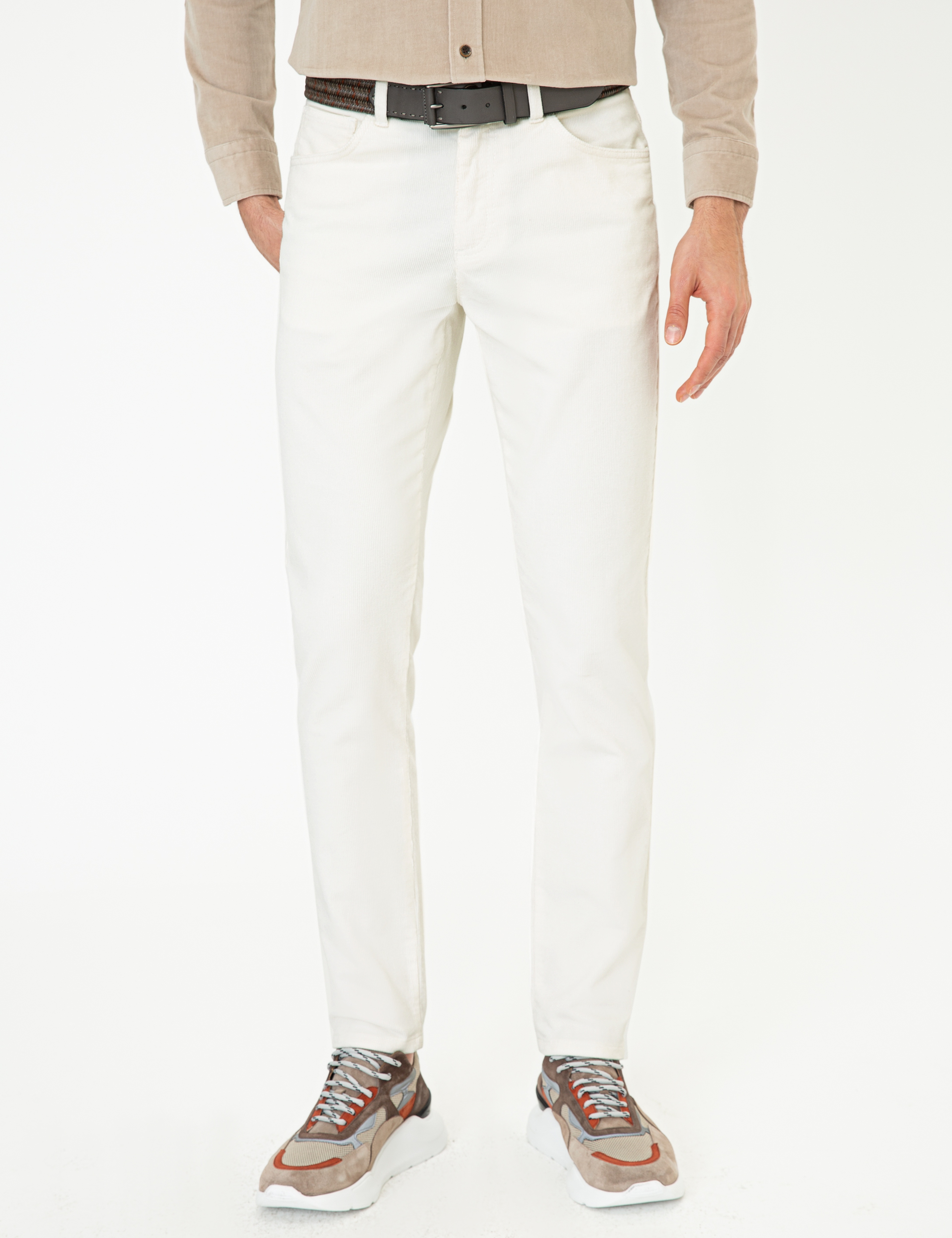 Ekru Slim Fit Kadife Kanvas Pantolon - Image 2