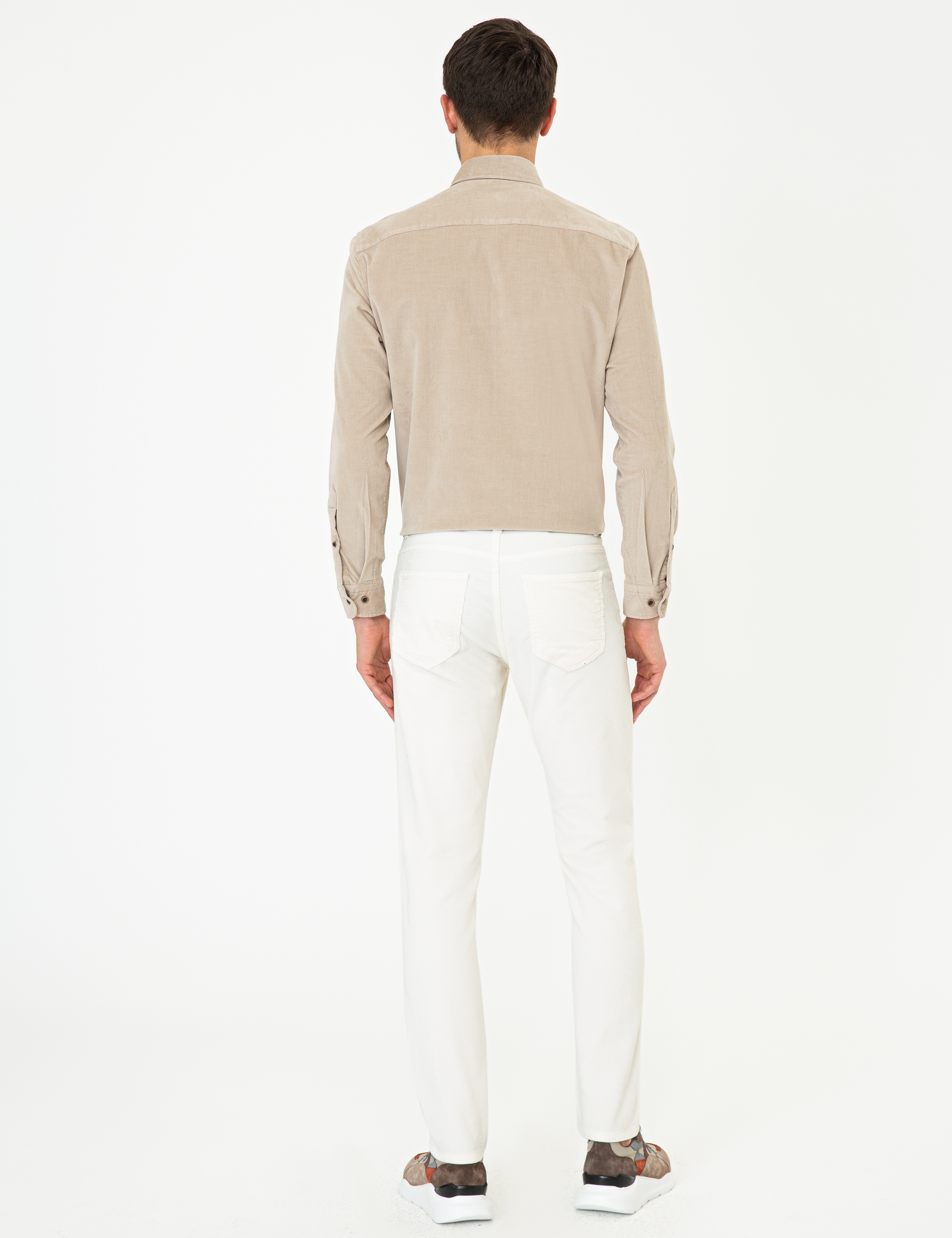 Ekru Slim Fit Kadife Kanvas Pantolon - Image 3
