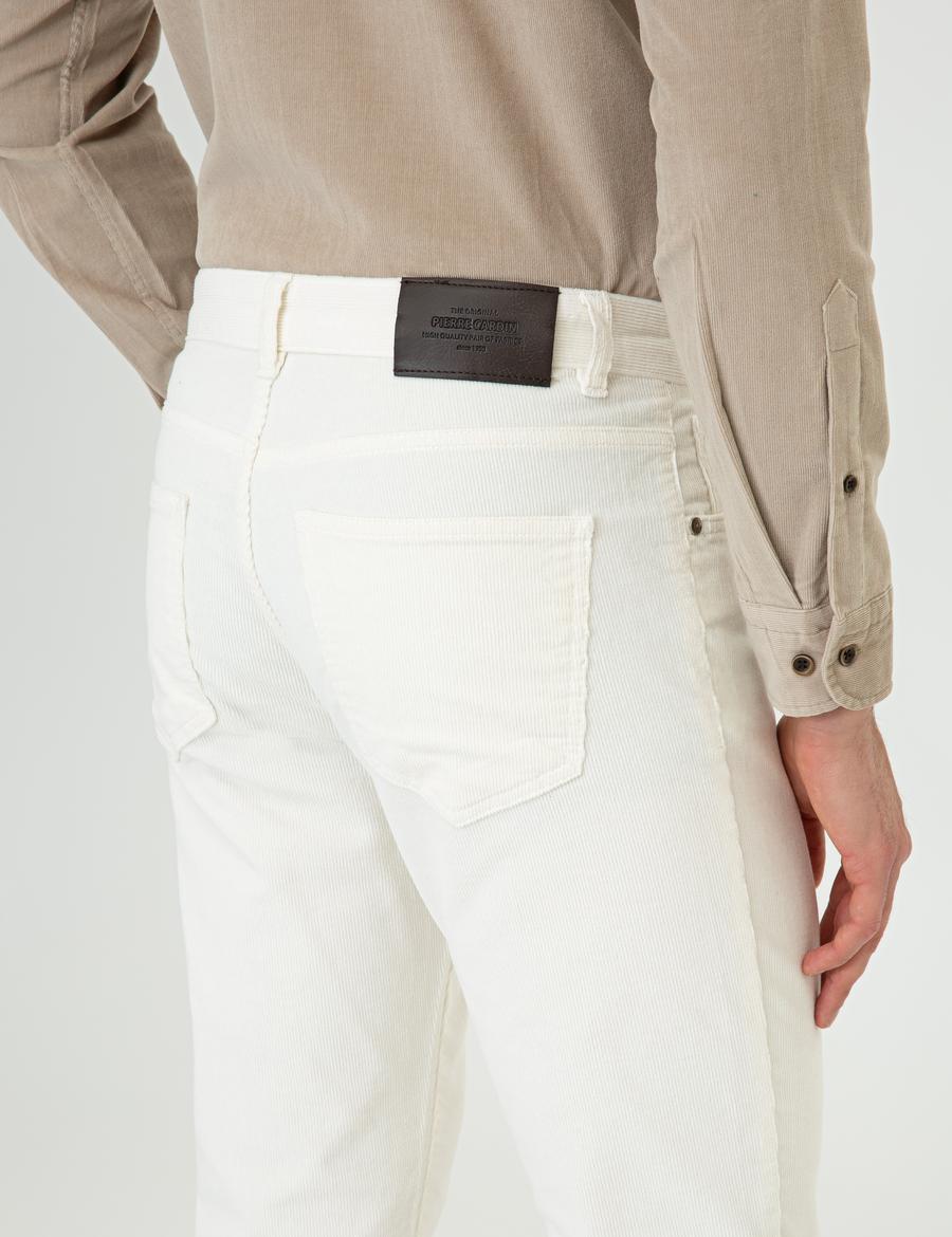Ekru Slim Fit Kadife Kanvas Pantolon
