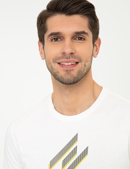 Beyaz Slim Fit Bisiklet Yaka Tişört - 50241411039