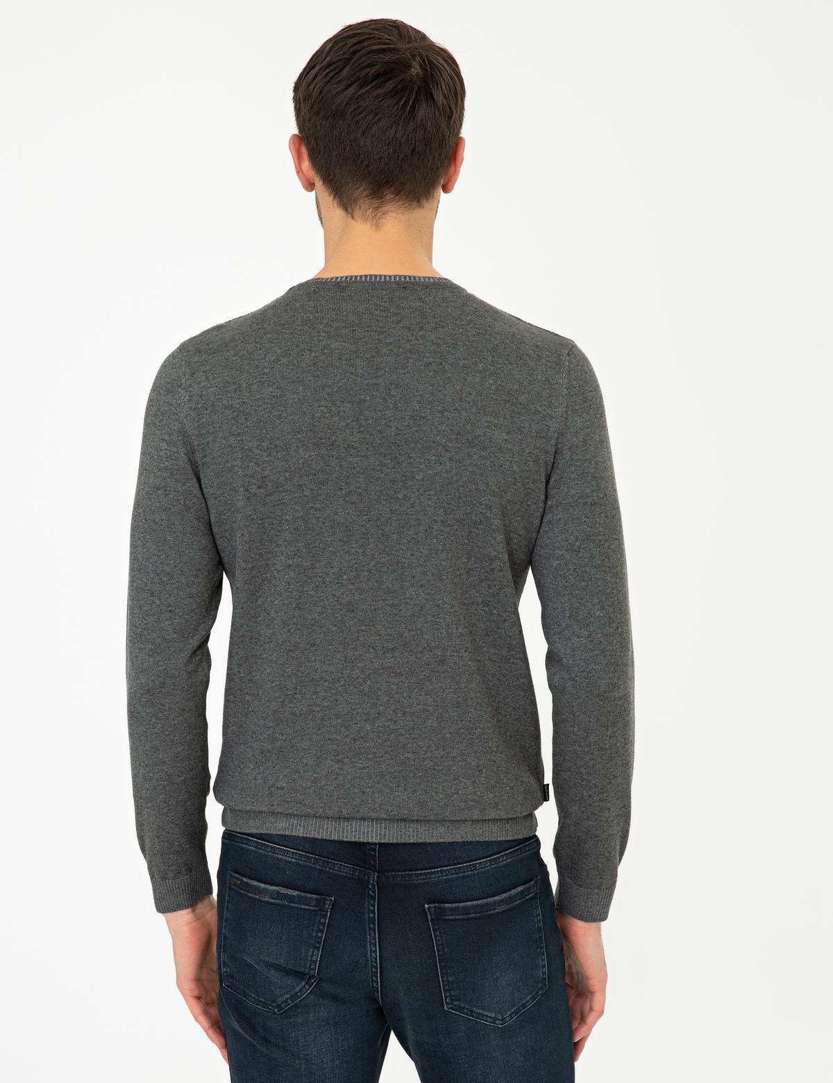 Gri Melanj Slim Fit Bisiklet Yaka Triko Kazak - 50248526016