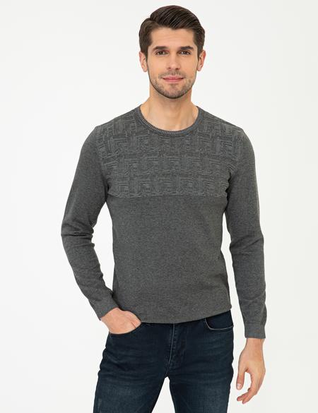 Gri Melanj Slim Fit Bisiklet Yaka Triko Kazak - 50248526016