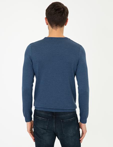 İndigo Melanj Slim Fit Bisiklet Yaka Triko Kazak - 50241425048