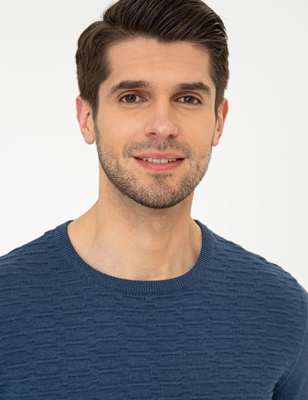 İndigo Melanj Slim Fit Bisiklet Yaka Triko Kazak - 50241425048