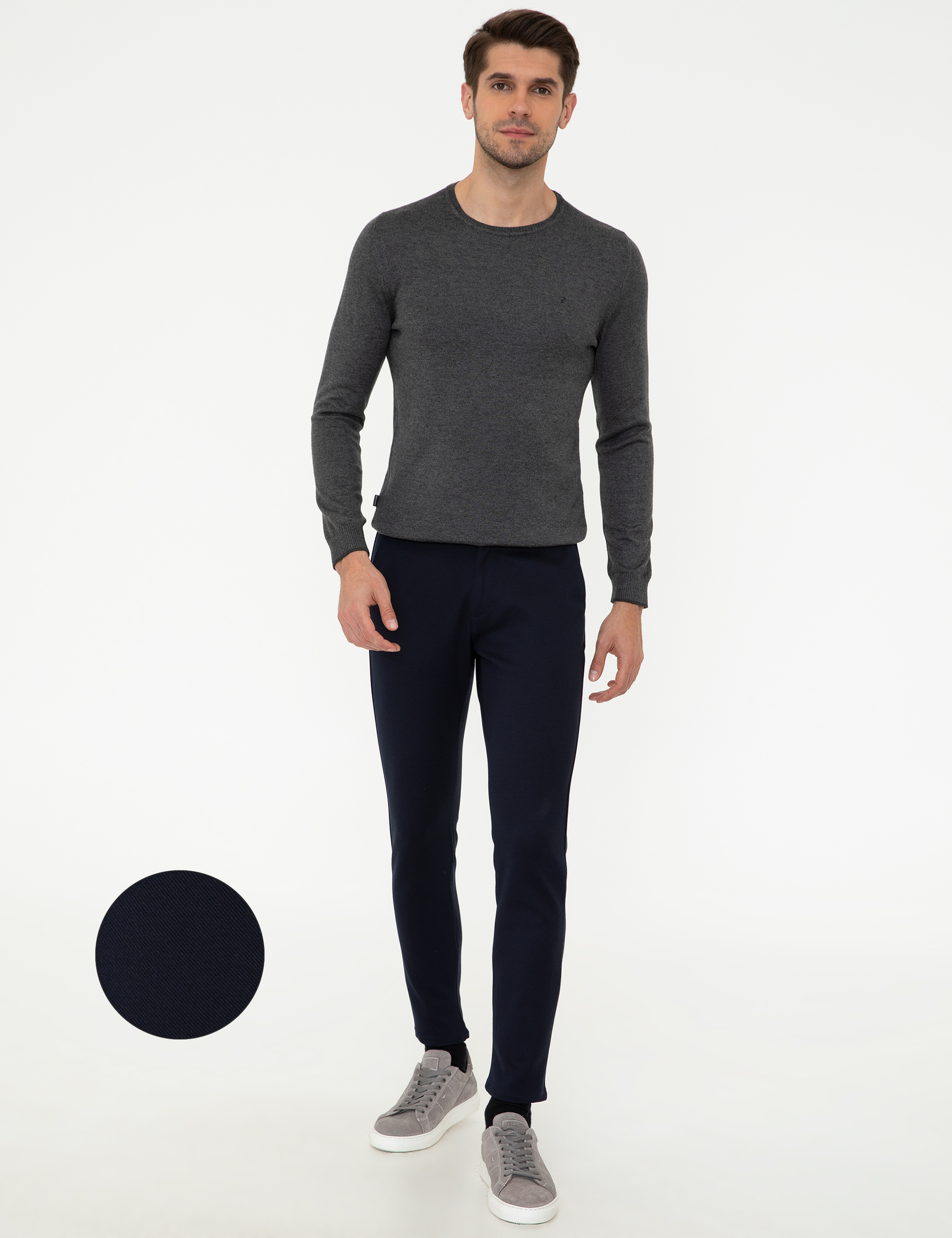 Lacivert Slim Fit Kanvas Pantolon