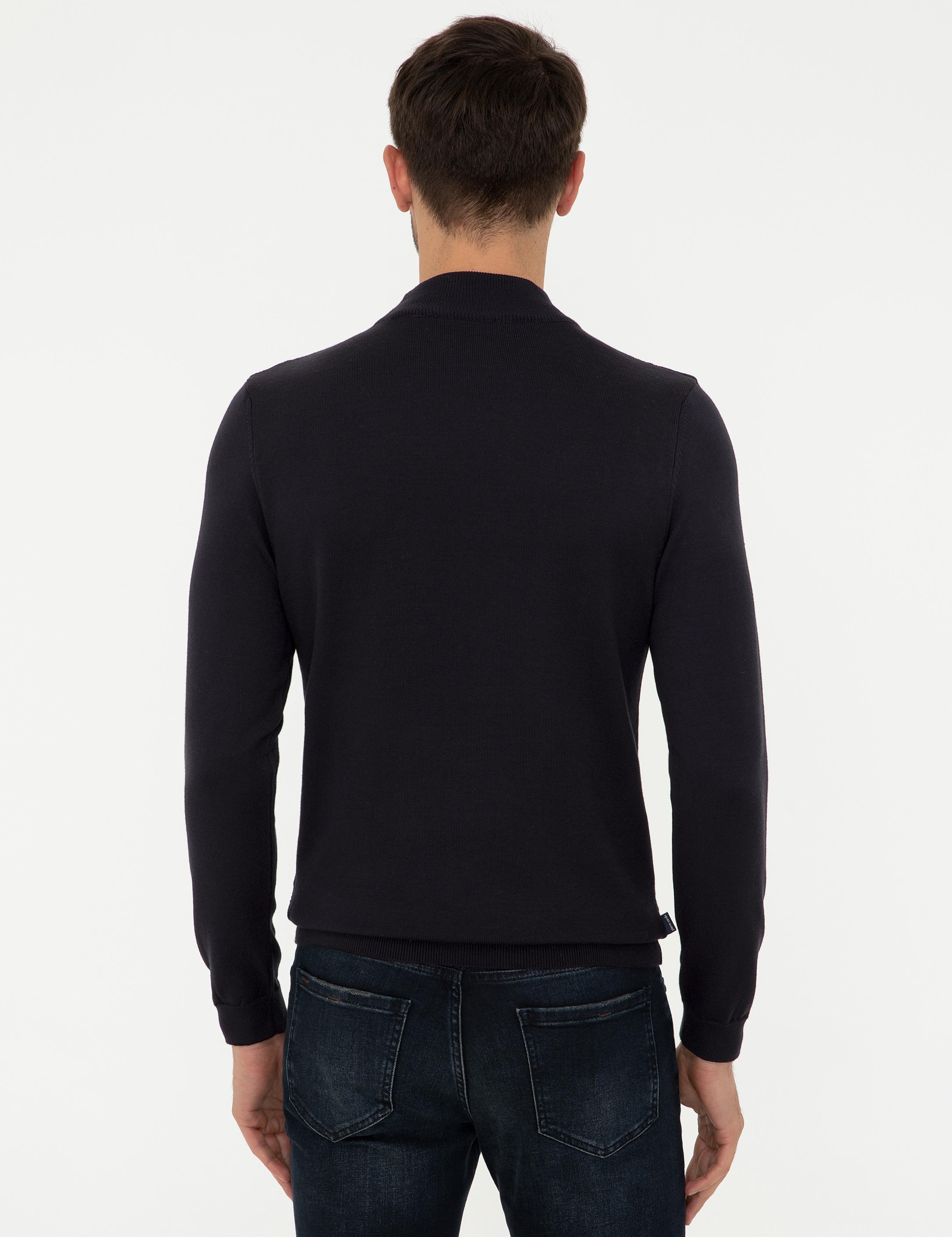 Lacivert Slim Fit Yarım Balıkçı Yaka Triko Kazak