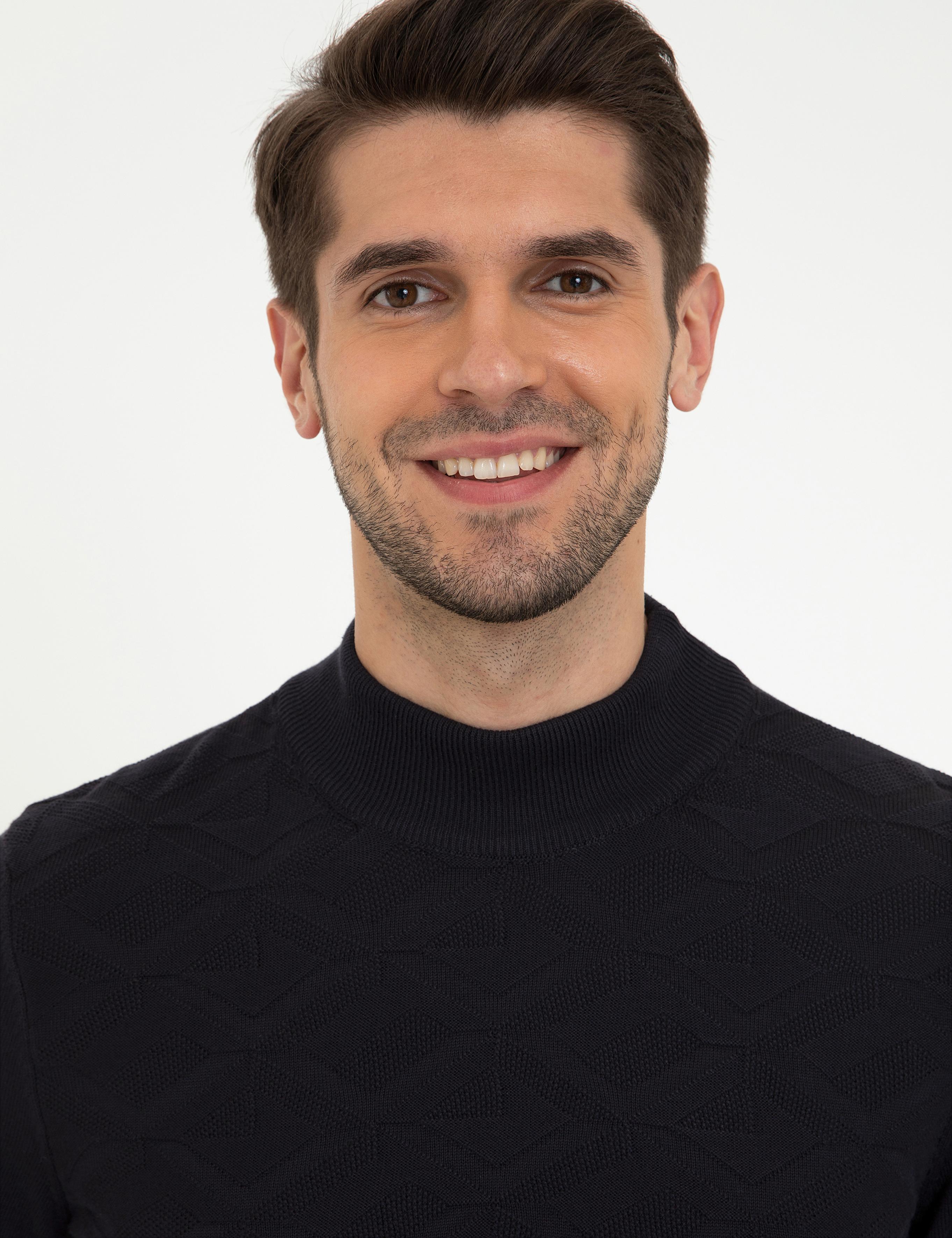 Lacivert Slim Fit Yarım Balıkçı Yaka Triko Kazak