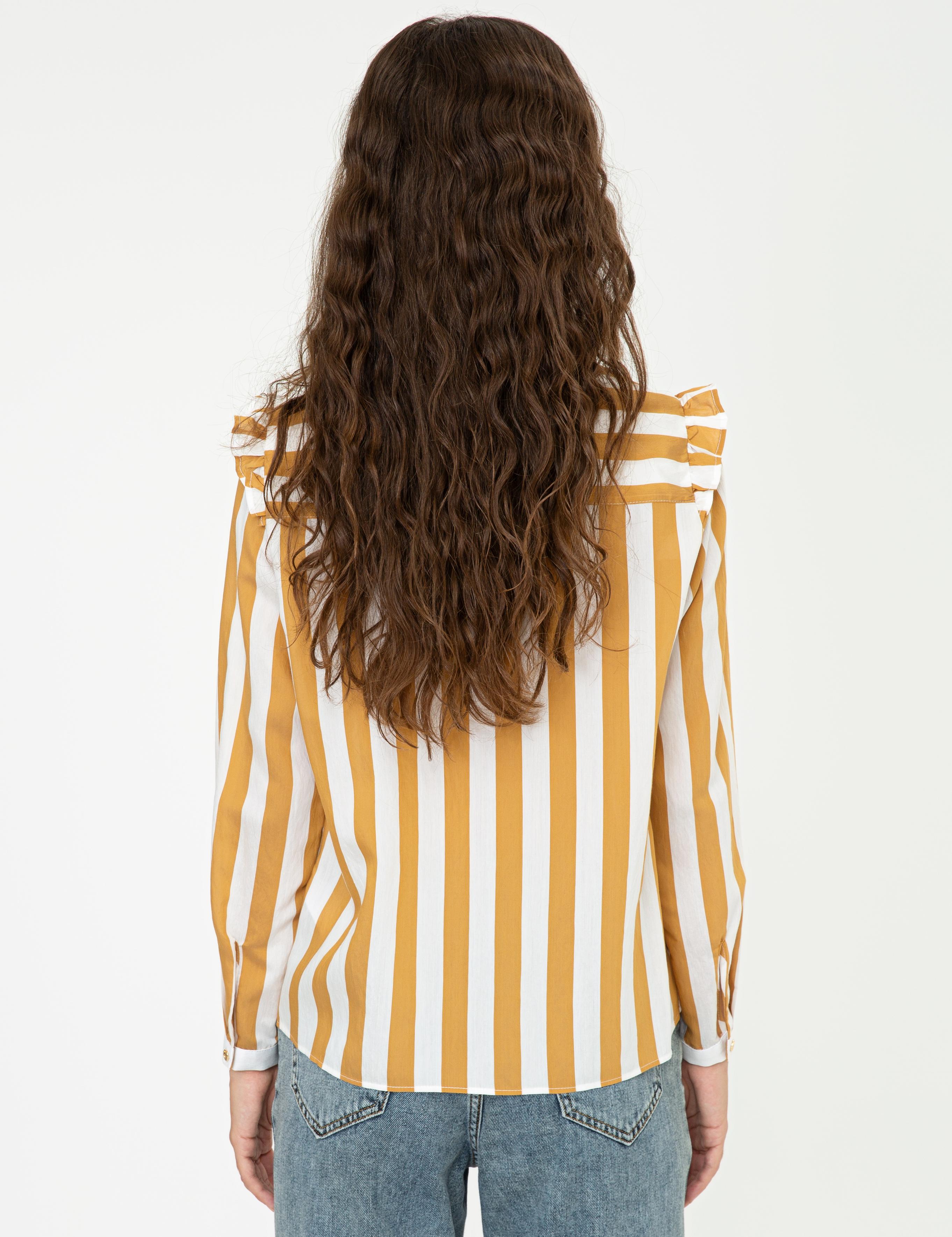 Sarı Çizgili Comfort Fit Uzun Kollu Gömlek