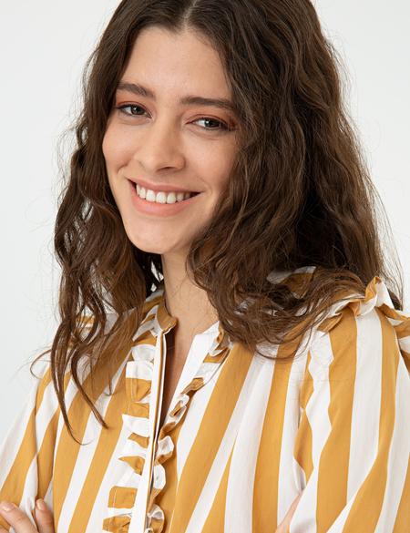 Sarı Çizgili Comfort Fit Uzun Kollu Gömlek - 50244509001