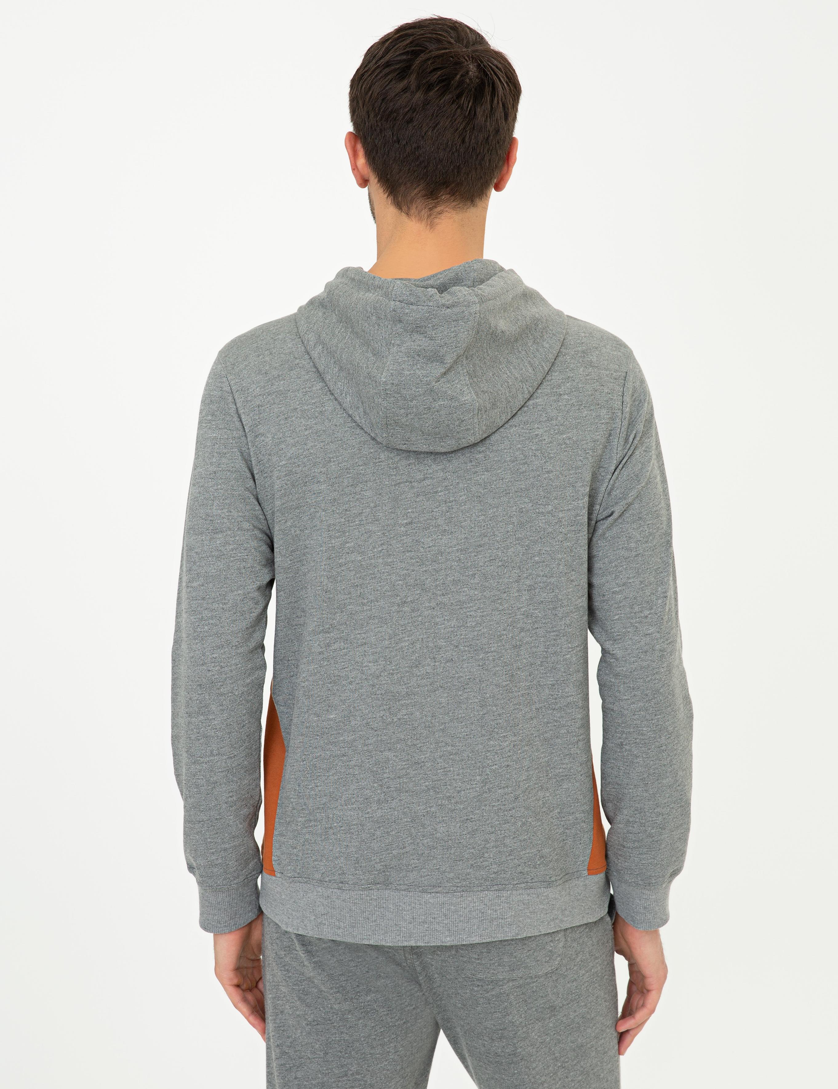 Gri Melanj Kapüşonlu Sweatshirt