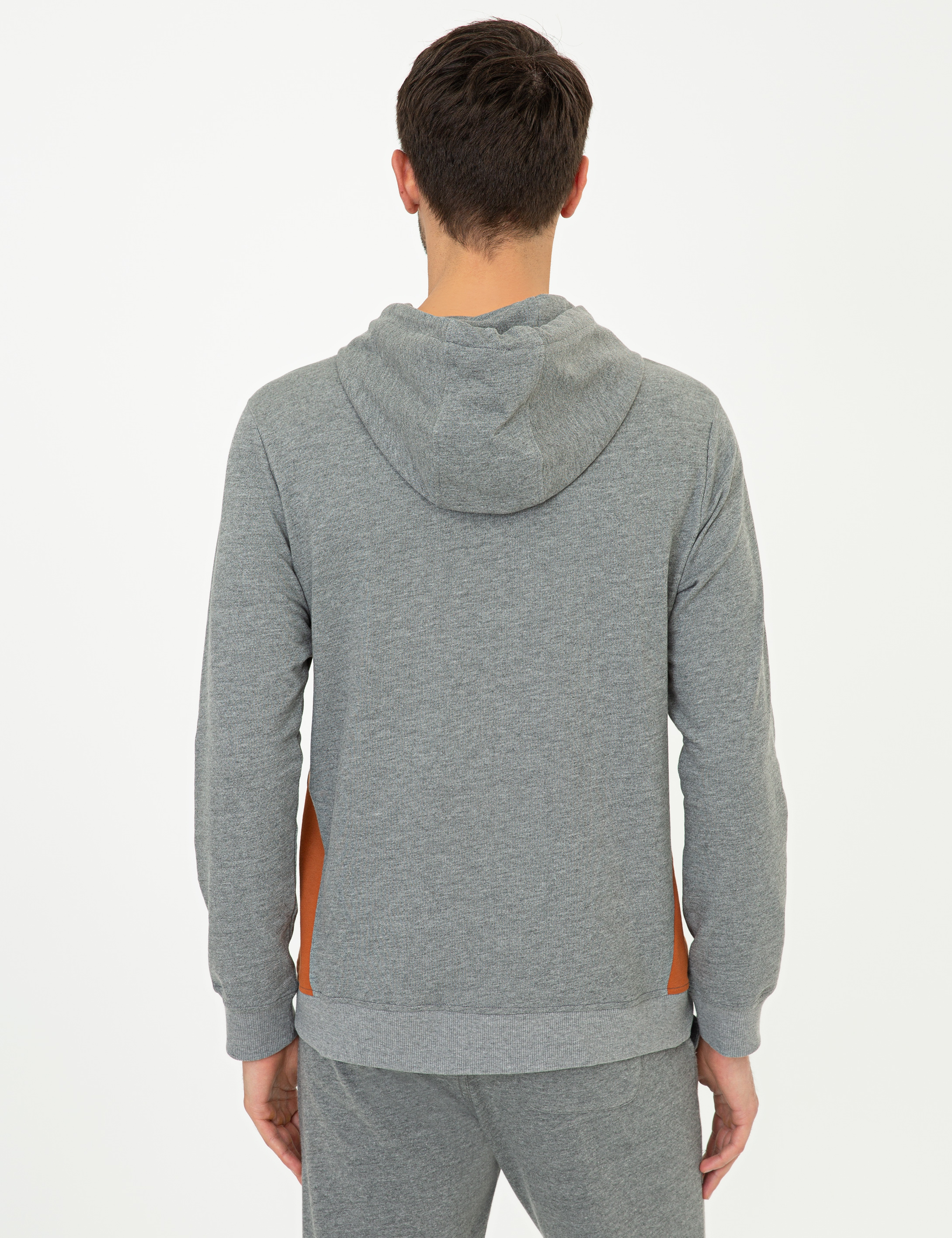 Gri Melanj Kapüşonlu Sweatshirt