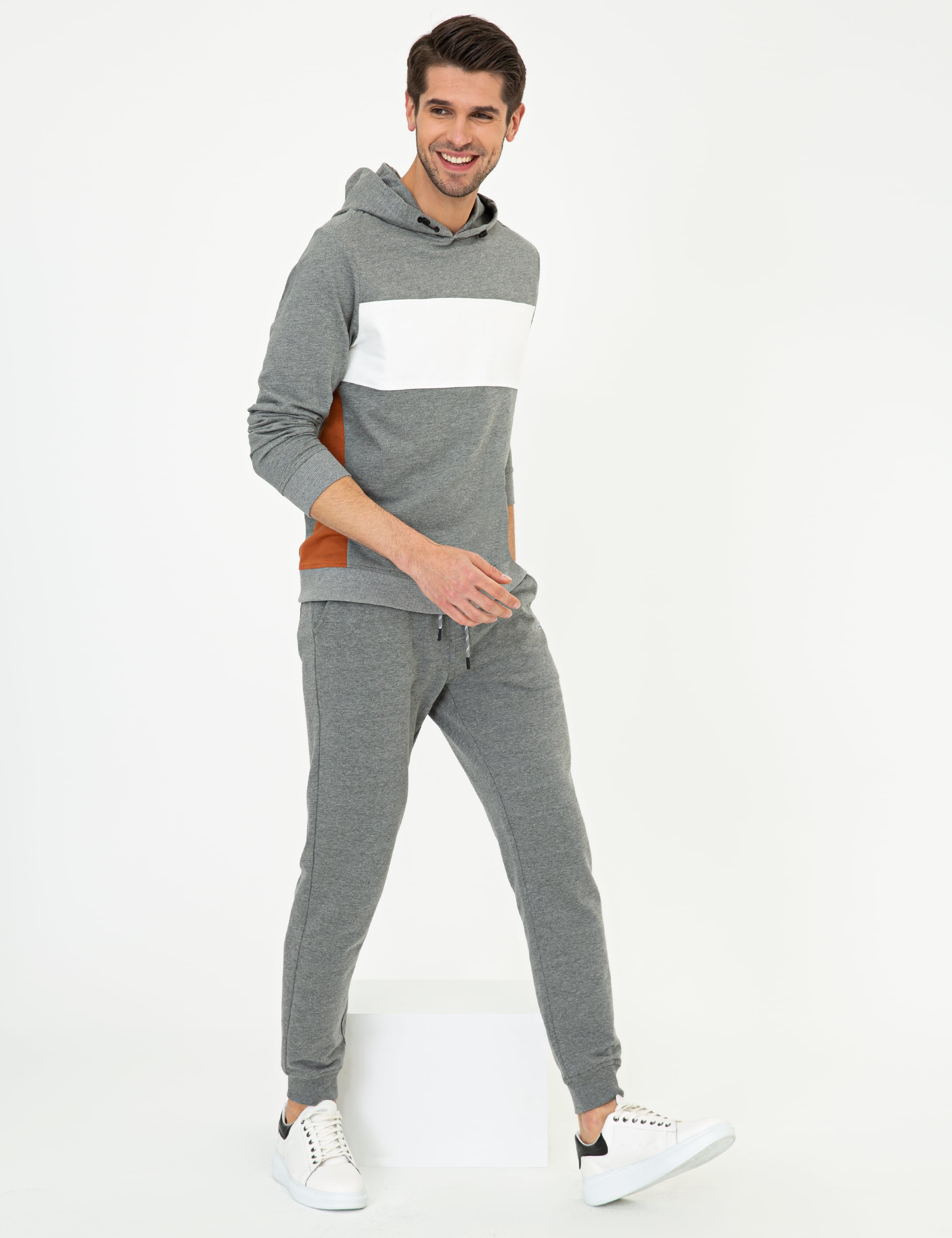 Gri Melanj Kapüşonlu Sweatshirt