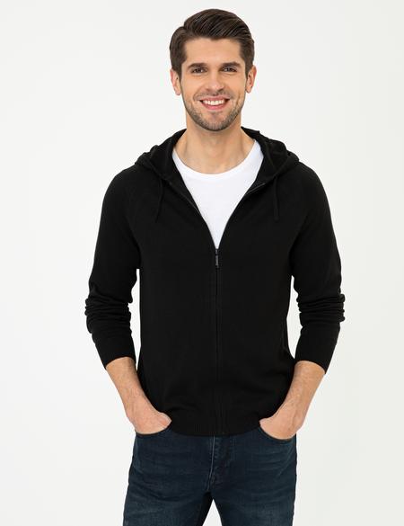 Siyah Regular Fit Fermuarlı Triko Hırka - 50240536007