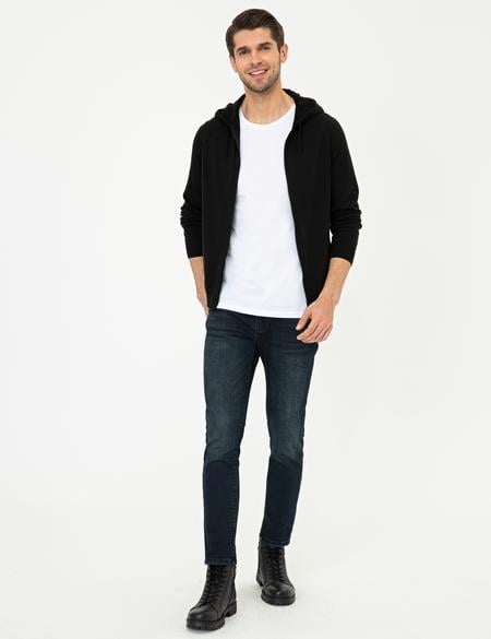 Siyah Regular Fit Fermuarlı Triko Hırka - 50240536007