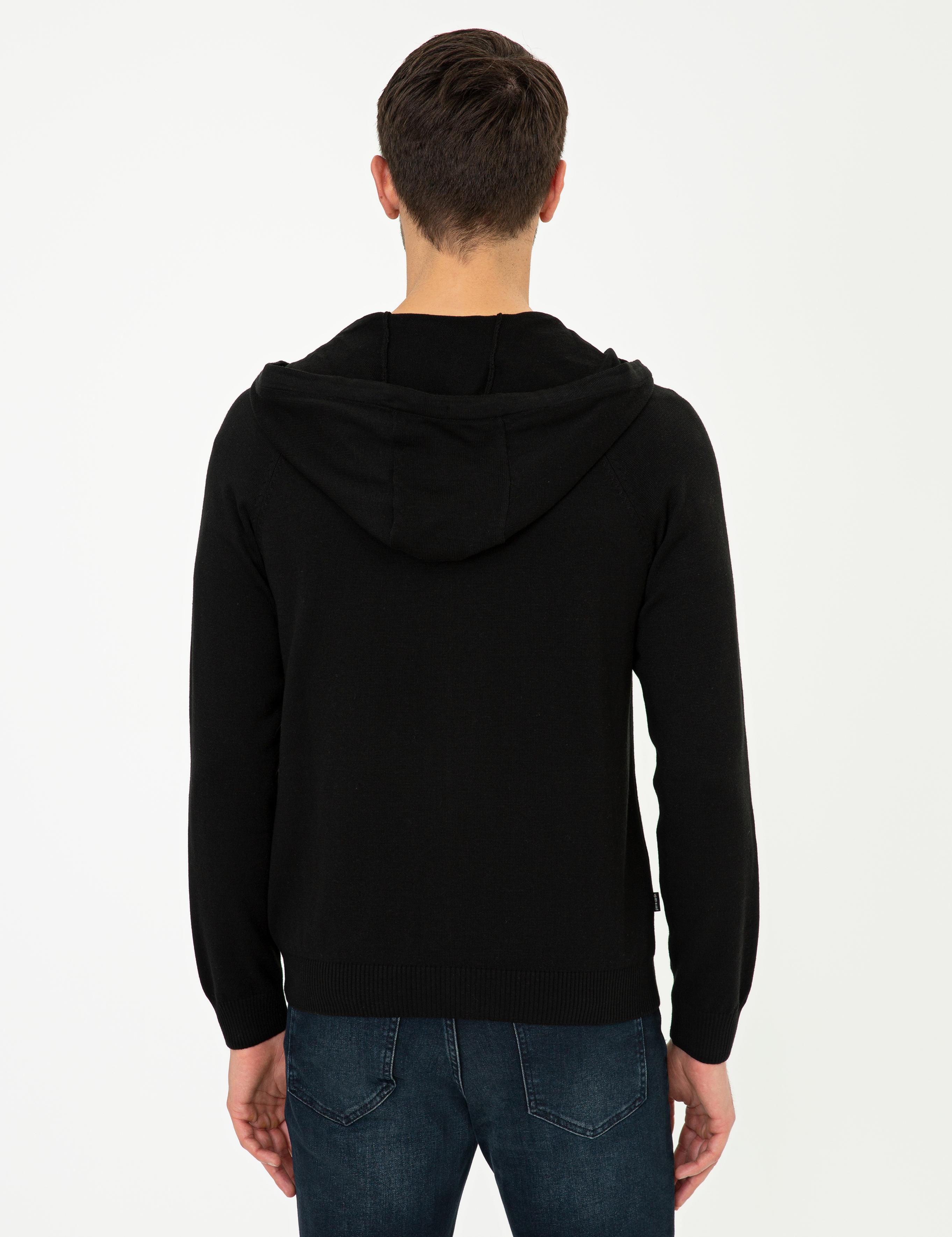 Siyah Regular Fit Fermuarlı Triko Hırka