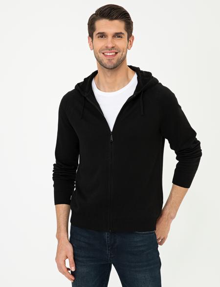 Siyah Regular Fit Fermuarlı Triko Hırka - 50240536007