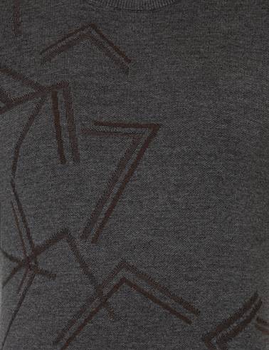 Gri Melanj Slim Fit Bisiklet Yaka Triko Kazak