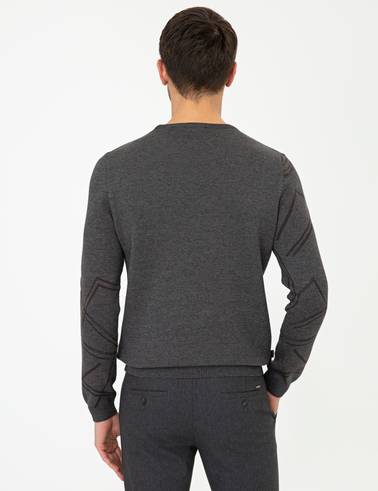 Gri Melanj Slim Fit Bisiklet Yaka Triko Kazak