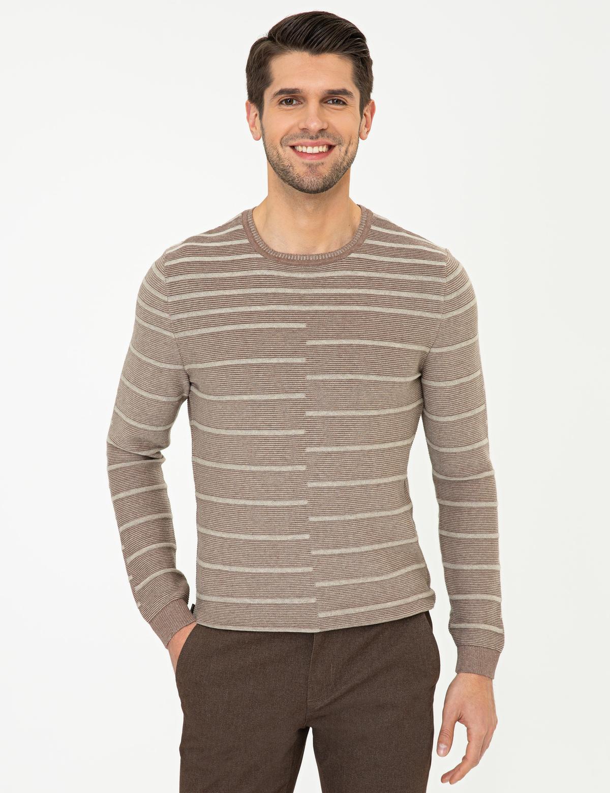 Vizon Melanj Slim Fit Bisiklet Yaka Triko Kazak