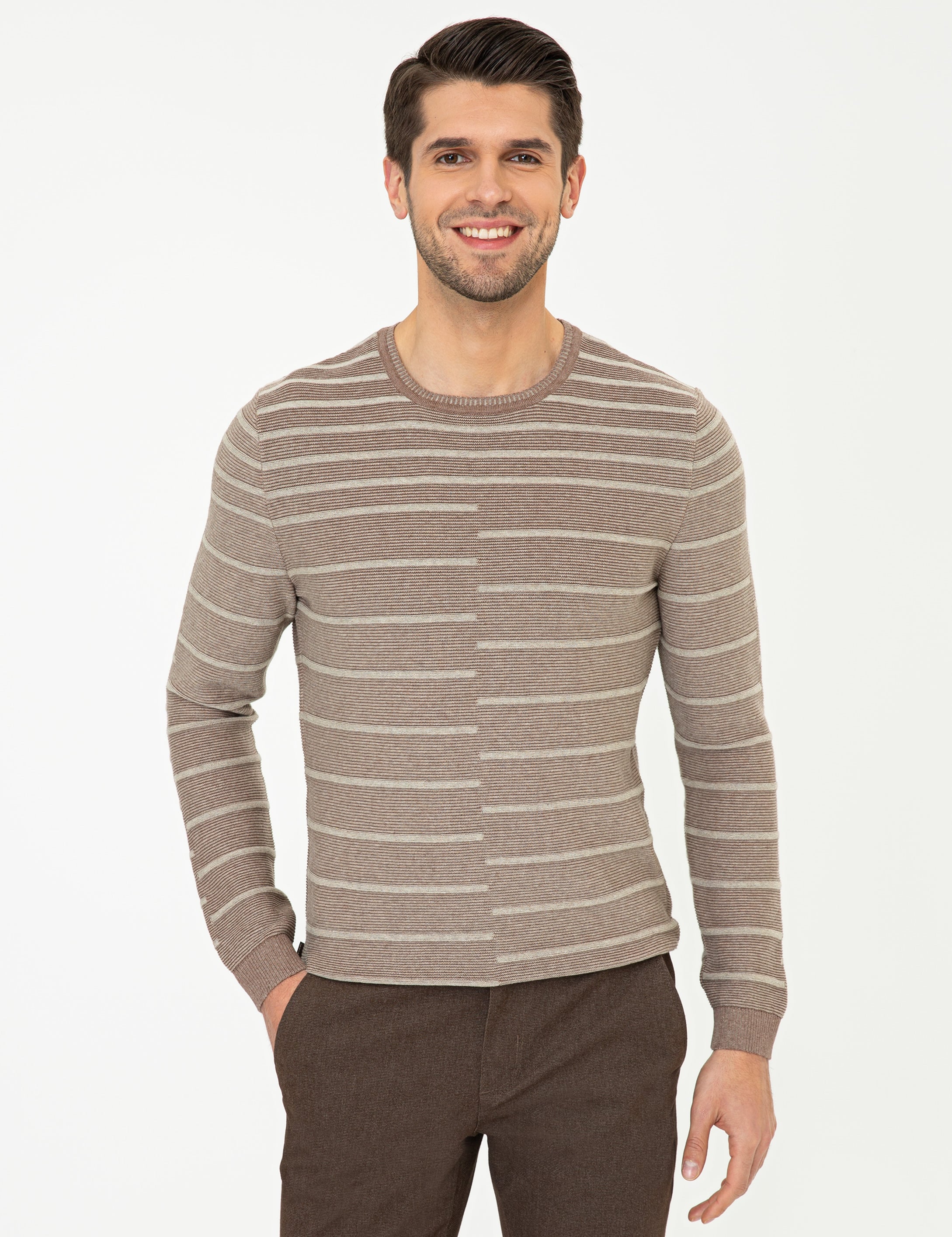Vizon Melanj Slim Fit Bisiklet Yaka Triko Kazak - Image 1