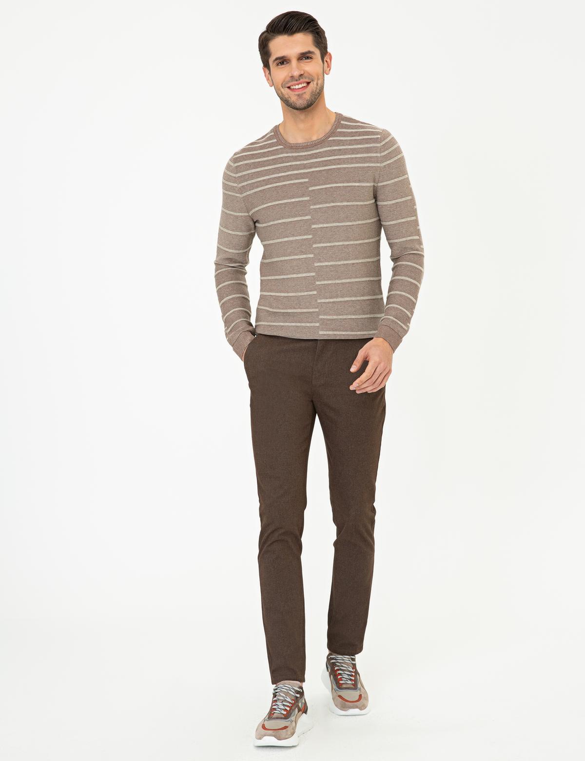 Vizon Melanj Slim Fit Bisiklet Yaka Triko Kazak - 50241474026