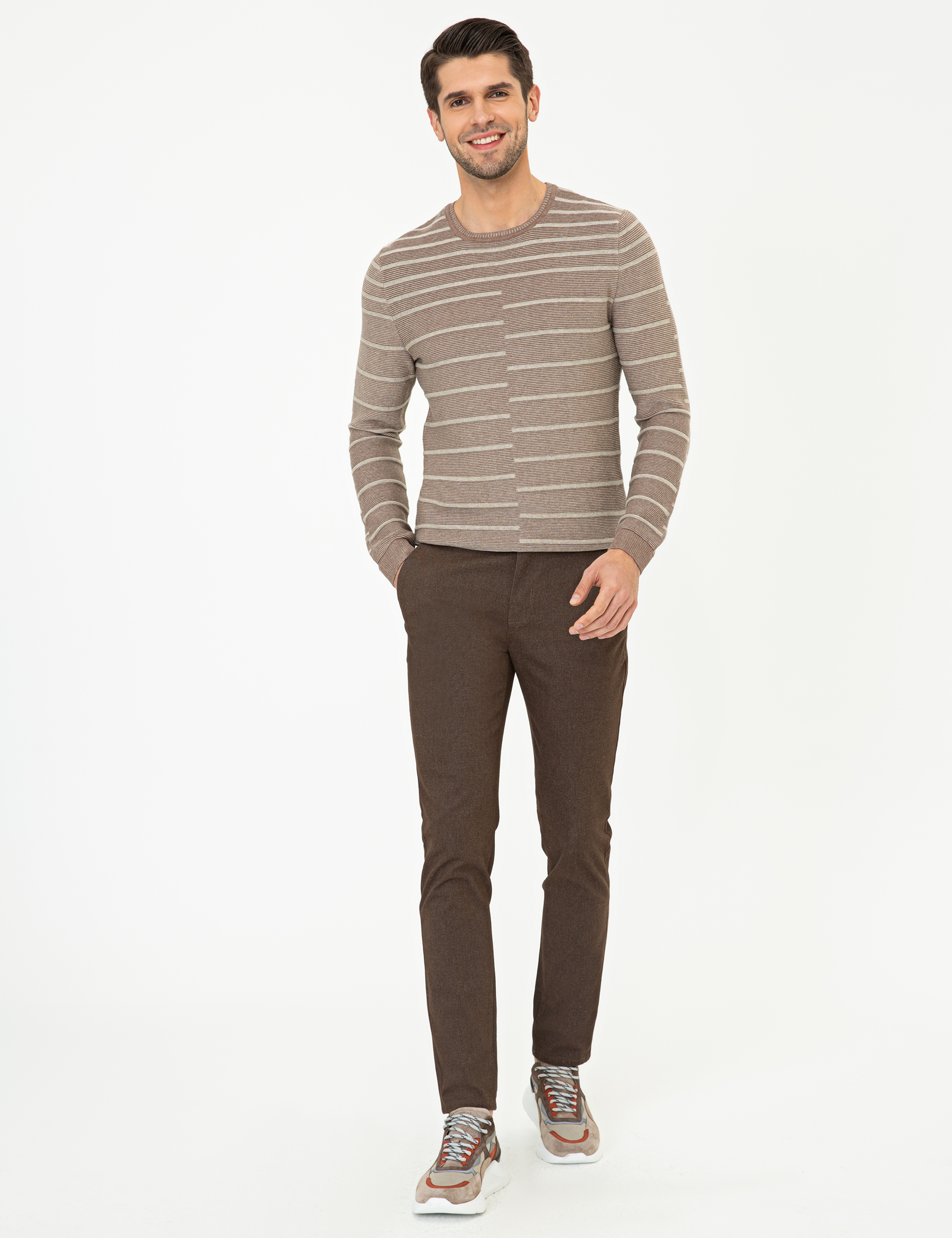Vizon Melanj Slim Fit Bisiklet Yaka Triko Kazak - Image 5