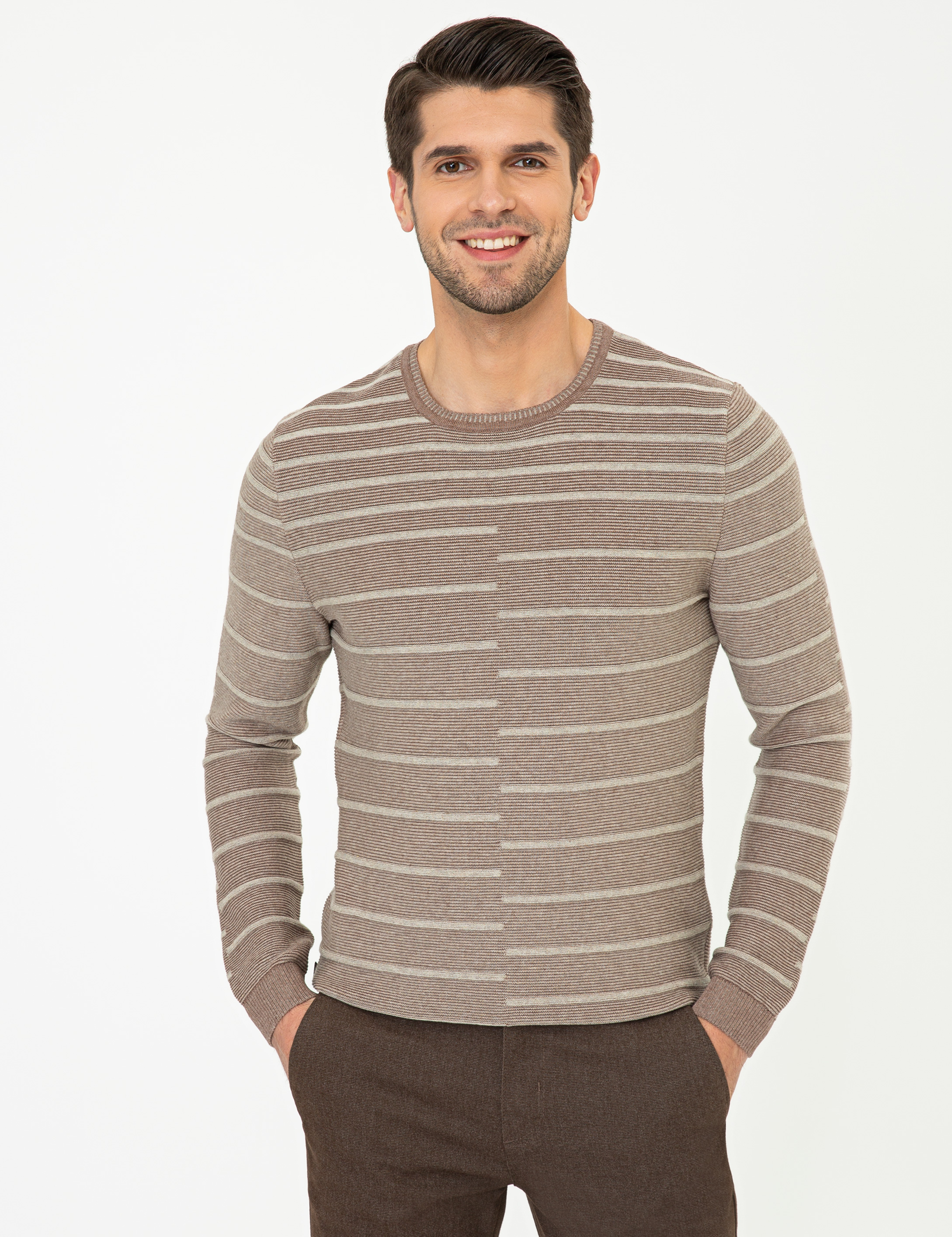 Vizon Melanj Slim Fit Bisiklet Yaka Triko Kazak - Image 3