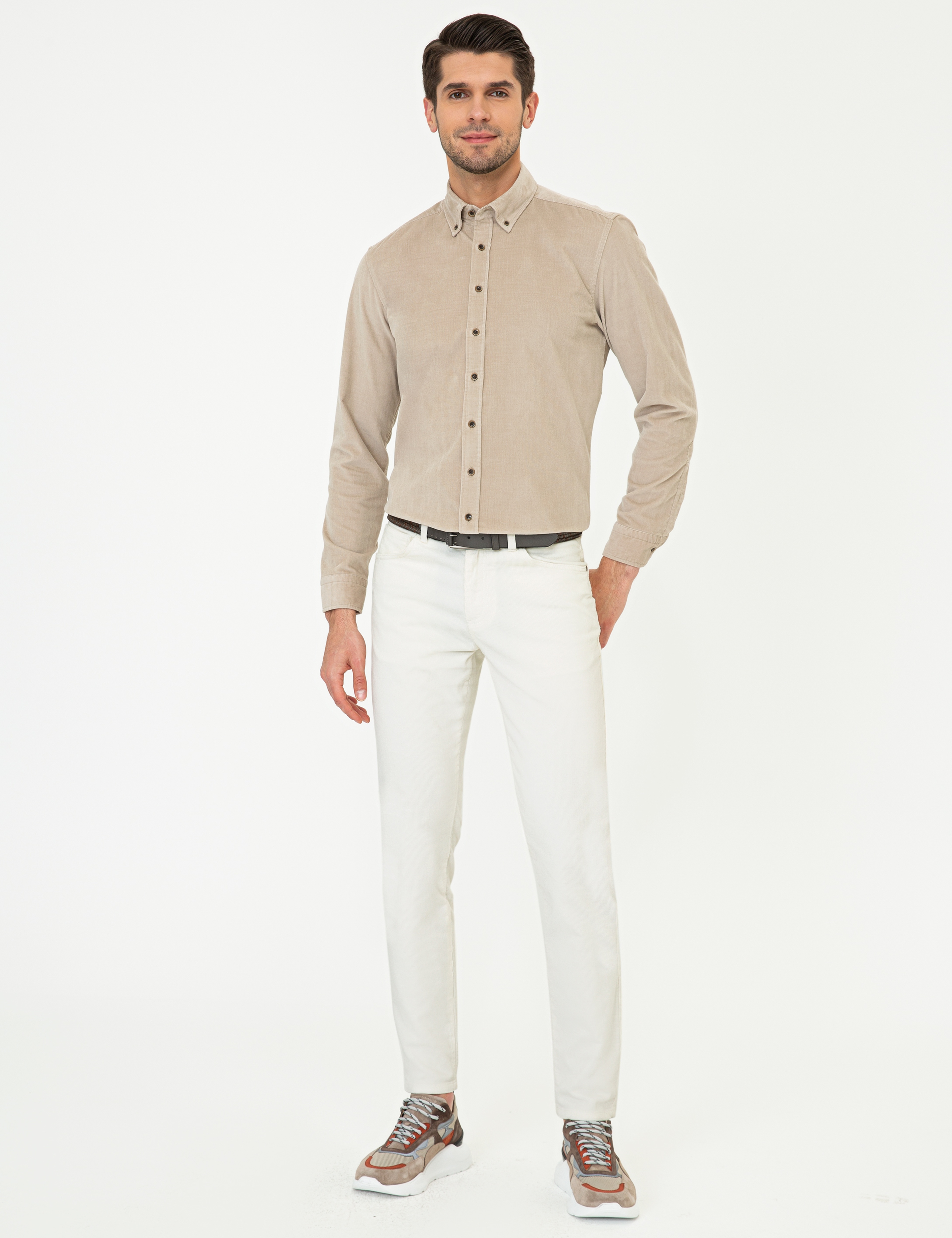 Bej Regular Fit Uzun Kollu Gömlek - Image 4