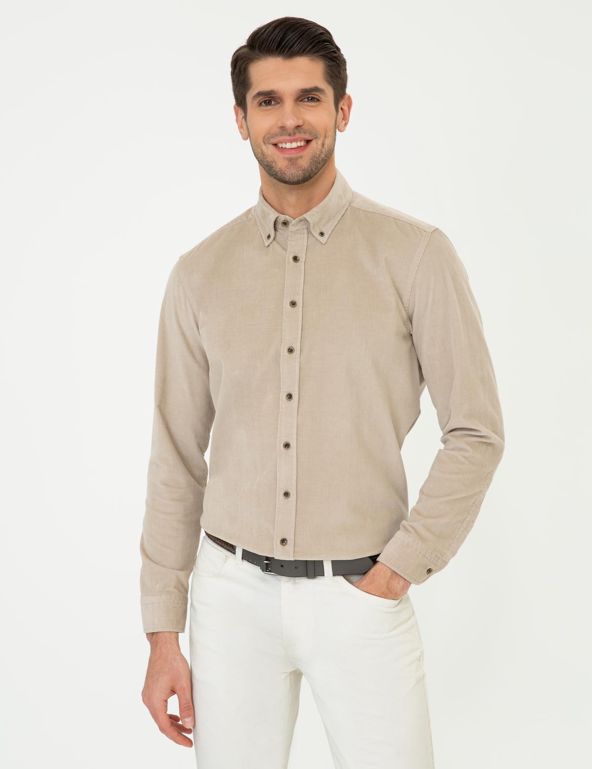 Bej Regular Fit Uzun Kollu Gömlek