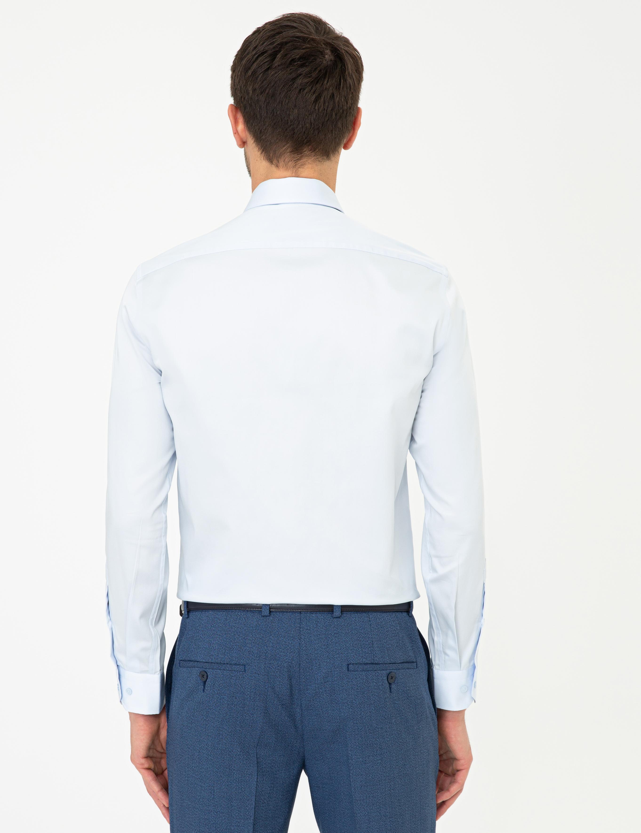 Açık Mavi Slim Fit Uzun Kollu Basic Gömlek