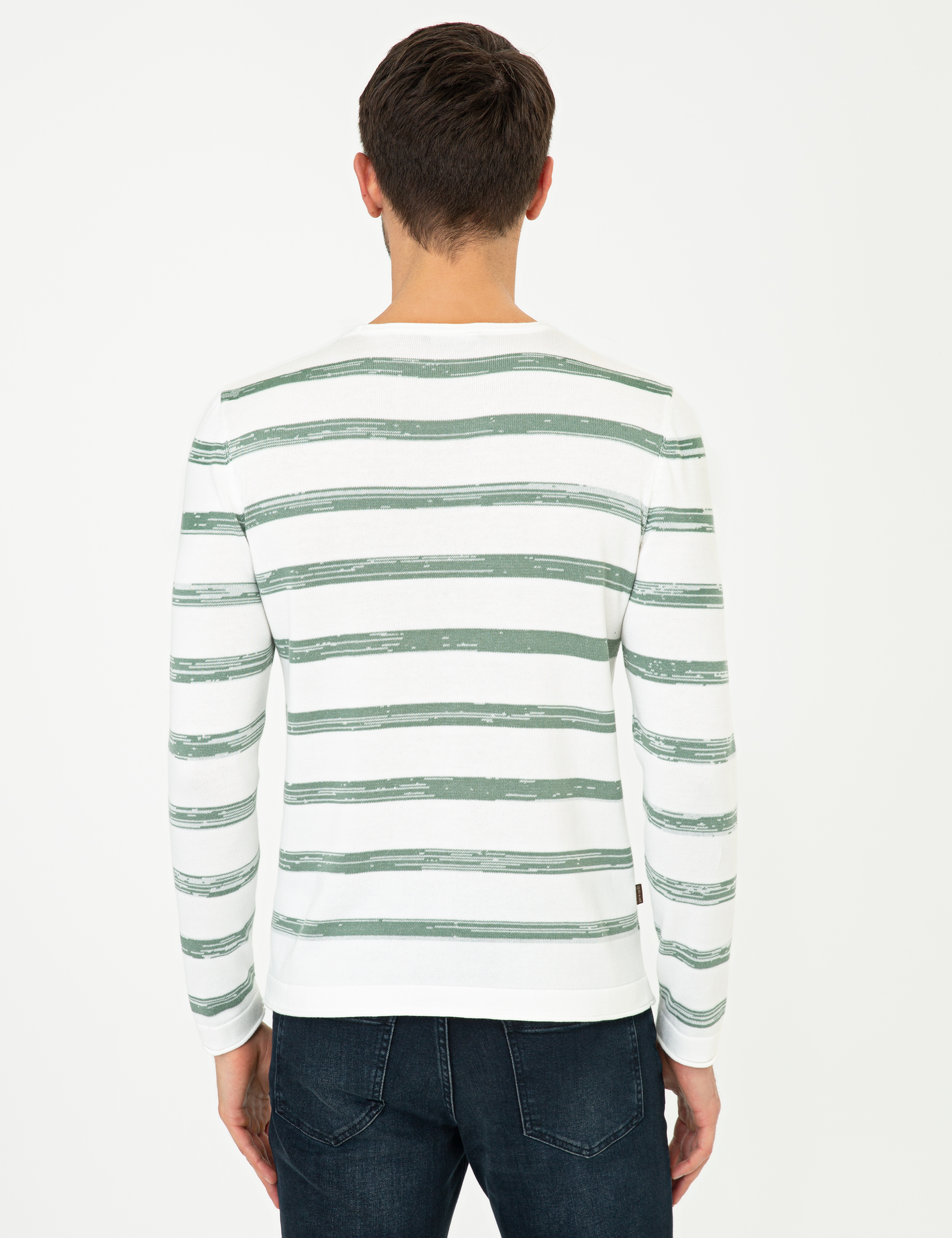 Ekru Slim Fit Bisiklet Yaka Triko Kazak - Image 4