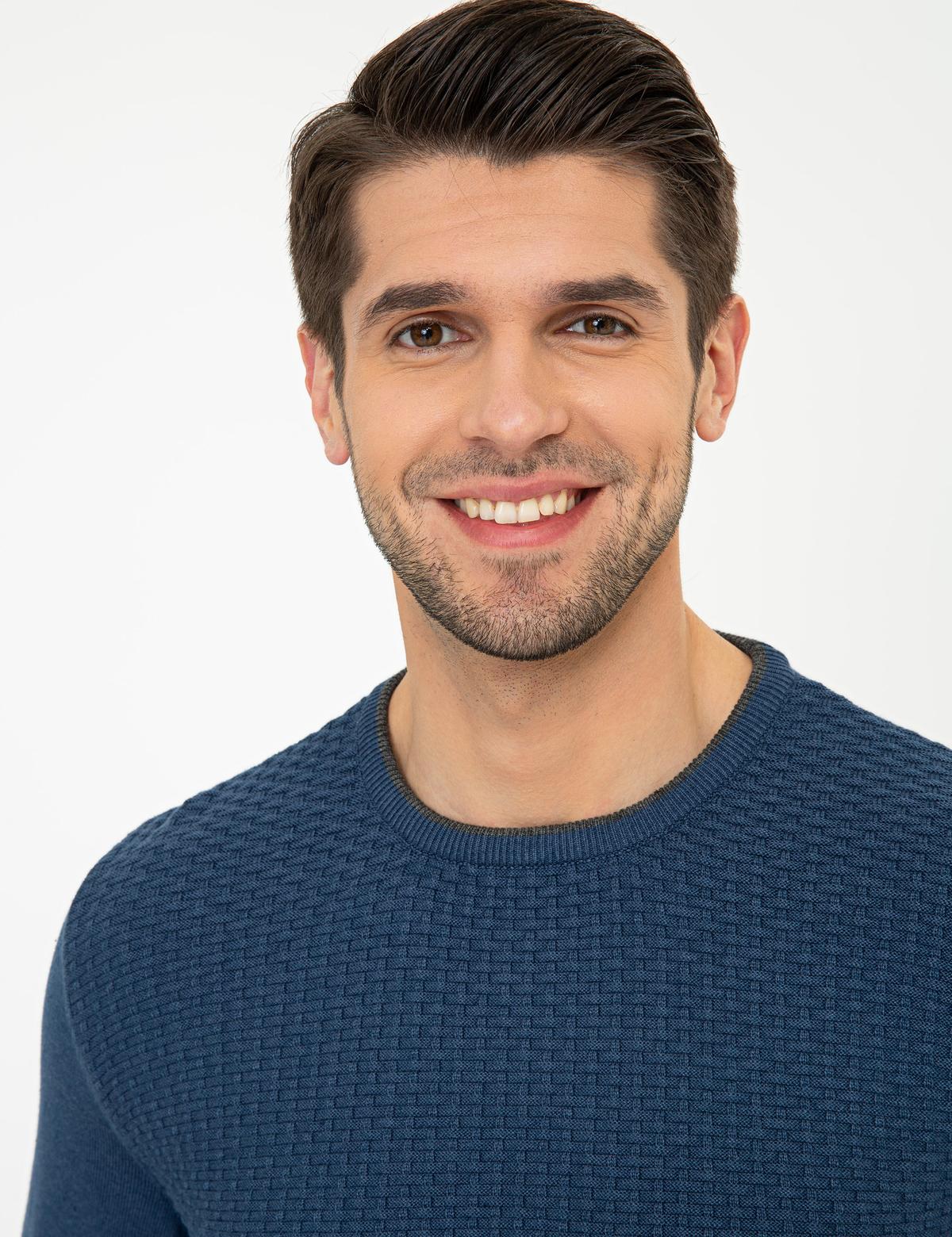 İndigo Melanj Slim Fit Kazak - 50248536017