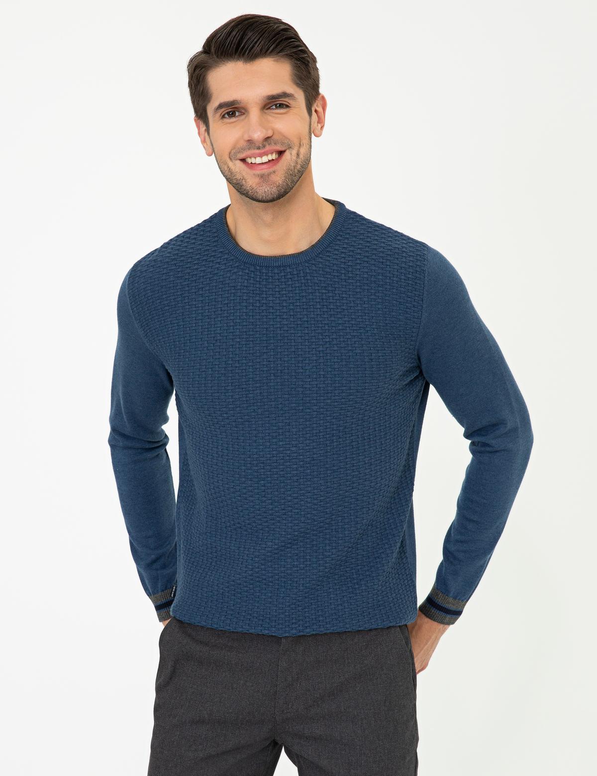 İndigo Melanj Slim Fit Kazak - 50248536017