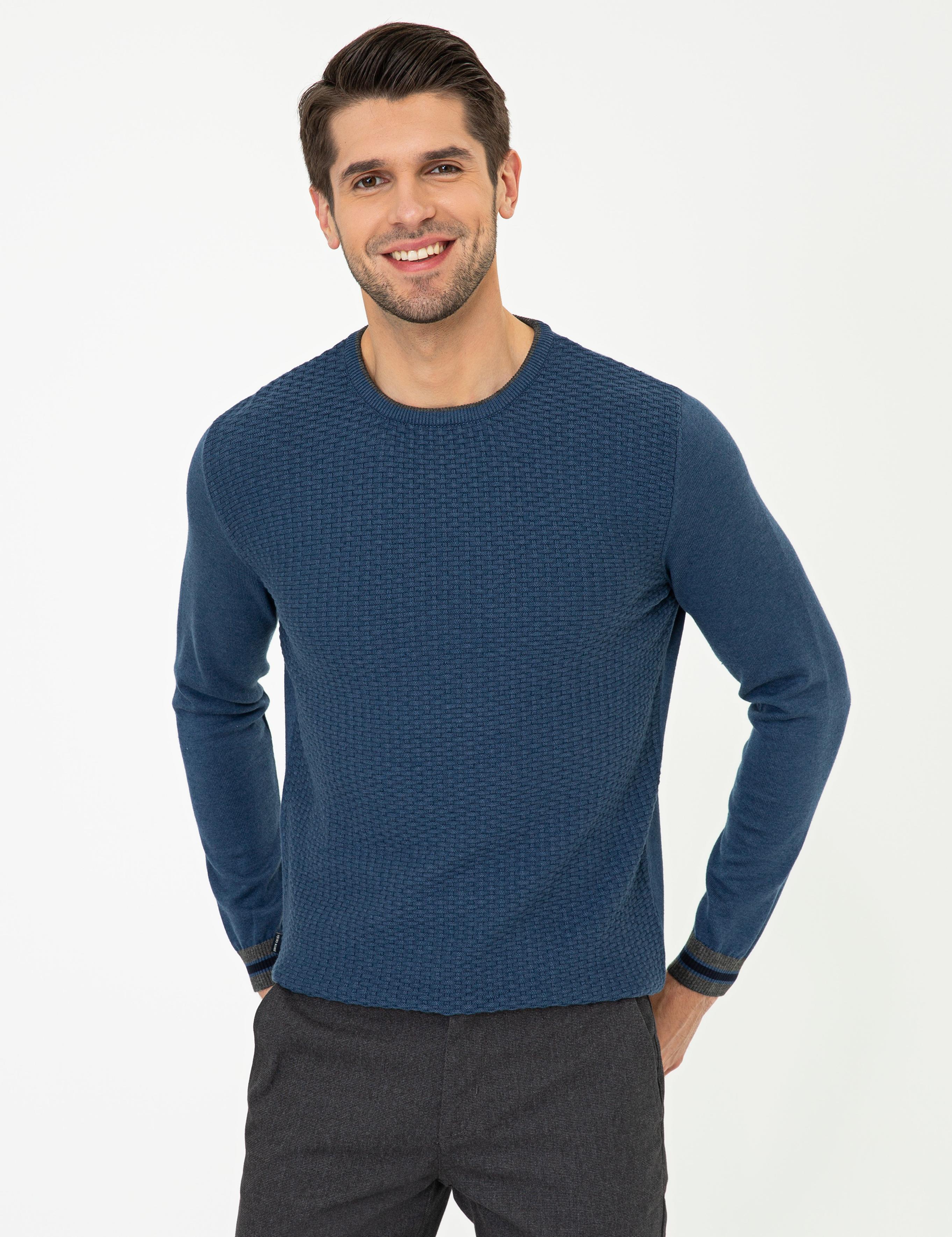 İndigo Melanj Slim Fit Kazak