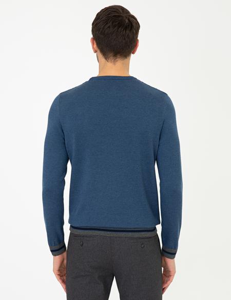 İndigo Melanj Slim Fit Kazak - 50248536017