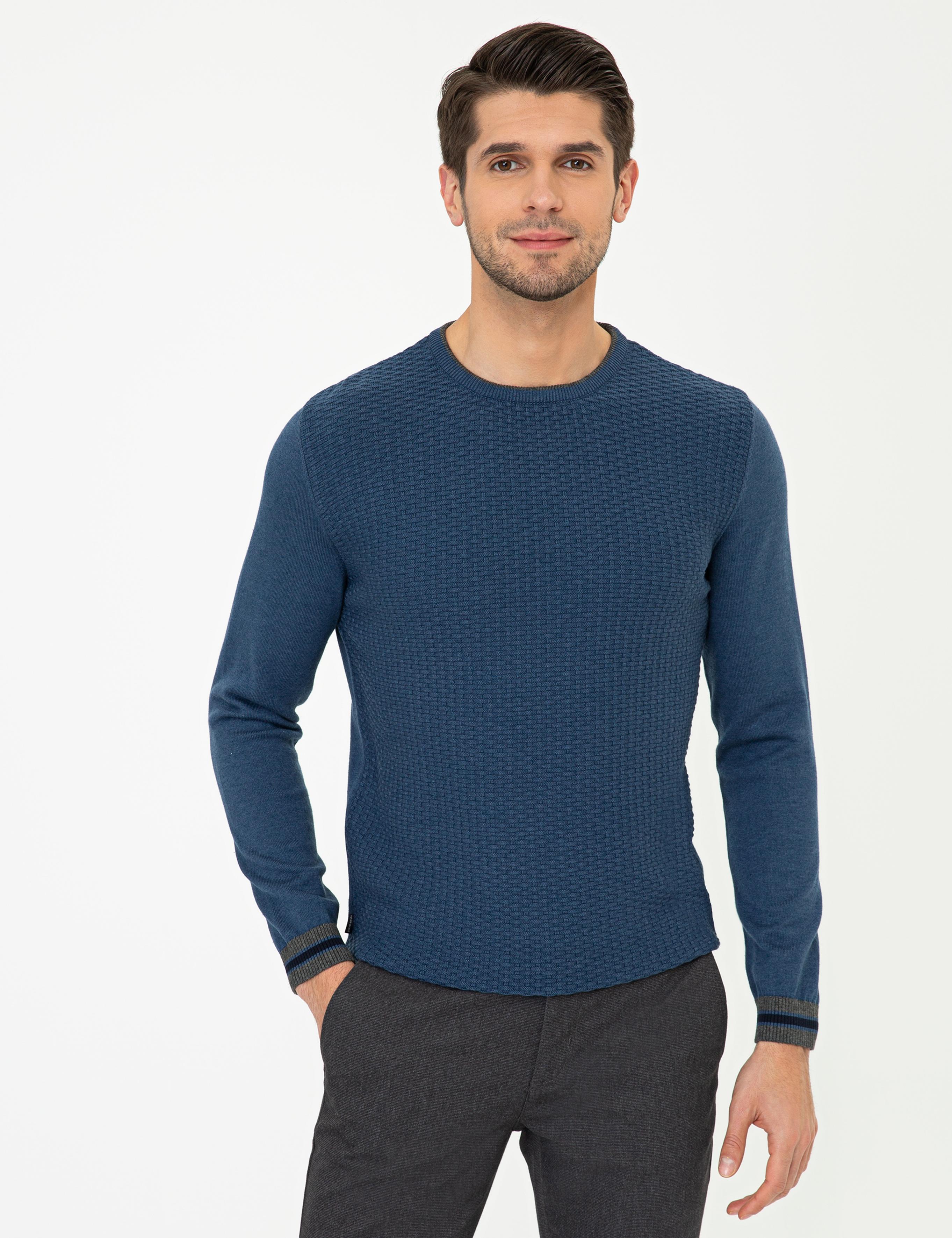 İndigo Melanj Slim Fit Kazak