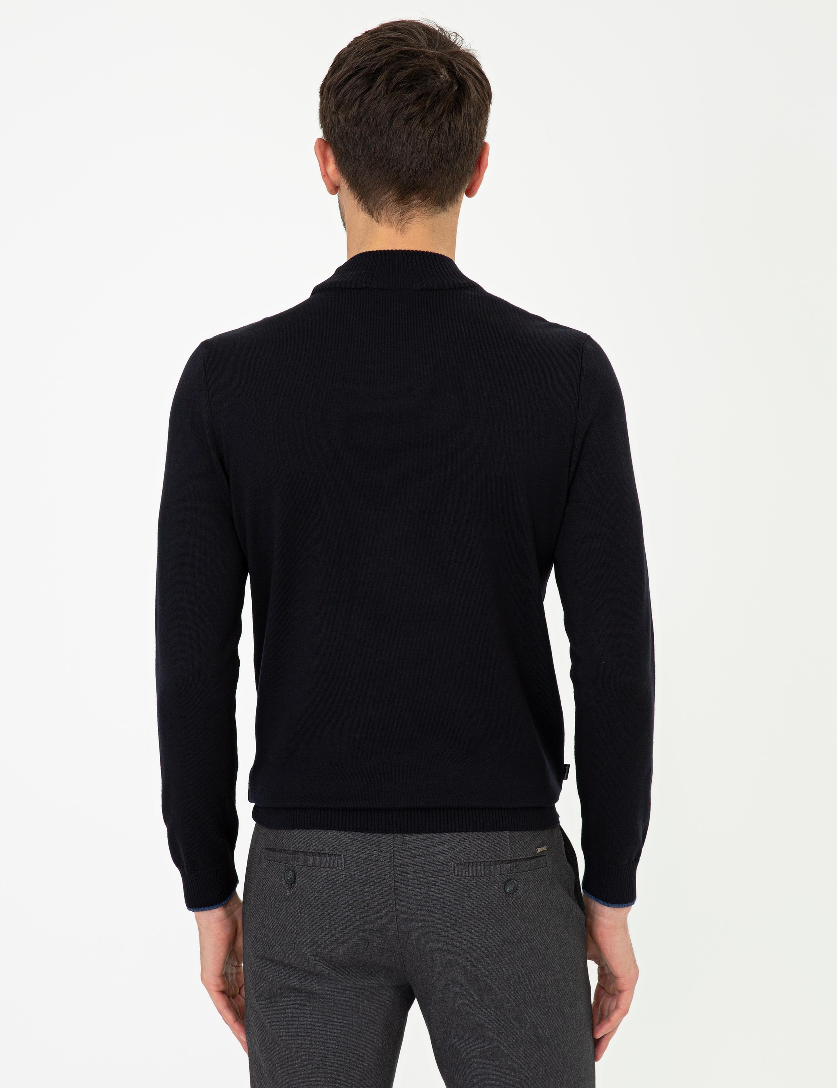 Lacivert Slim Fit Yarım Balıkçı Yaka Basic Triko Kazak