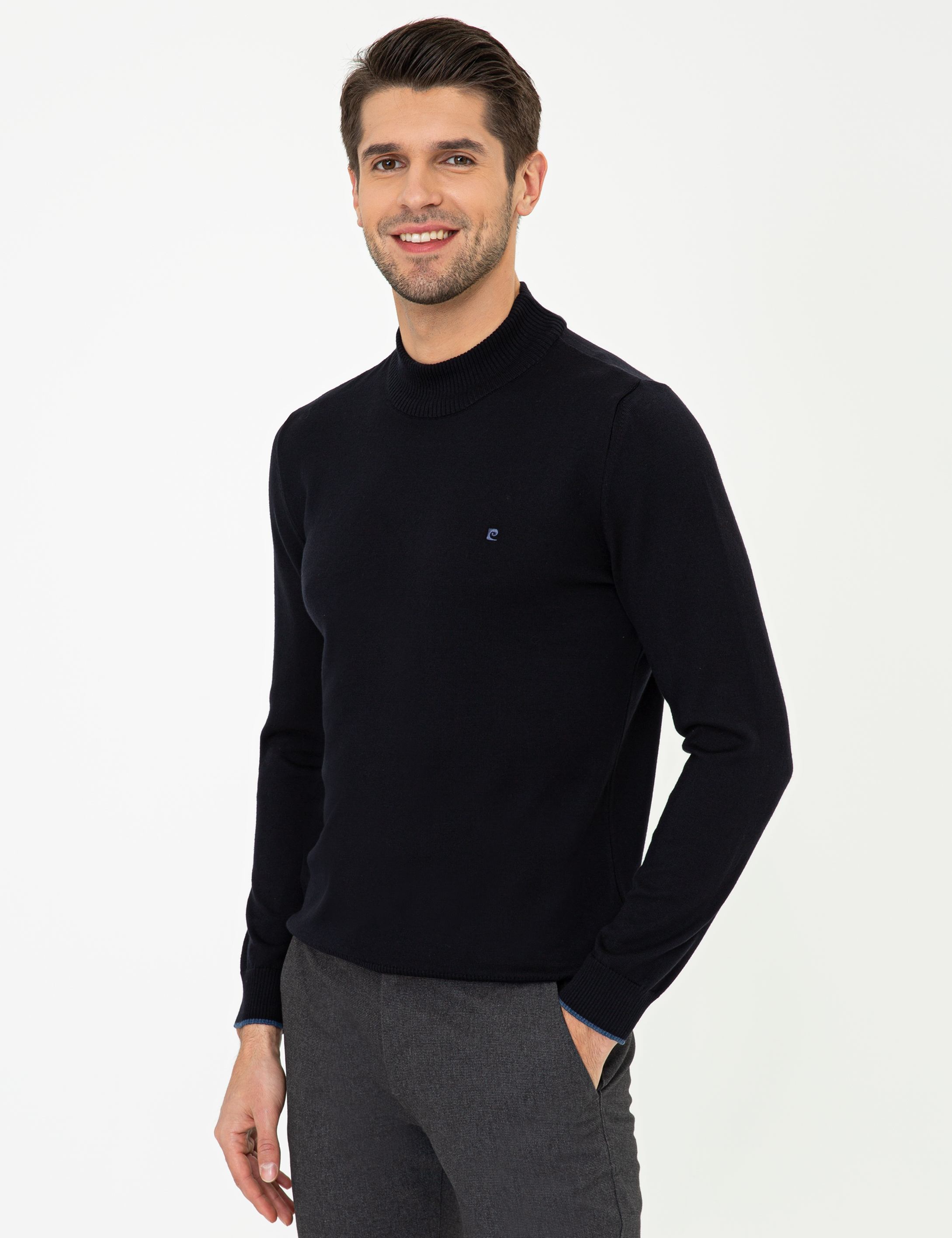 Pierre Cardin Lacivert Slim Fit Yarım Balıkçı Yaka Basic Triko Kazak görsel 3
