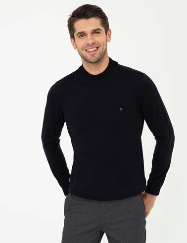 Lacivert Slim Fit Yarım Balıkçı Yaka Basic Triko Kazak
