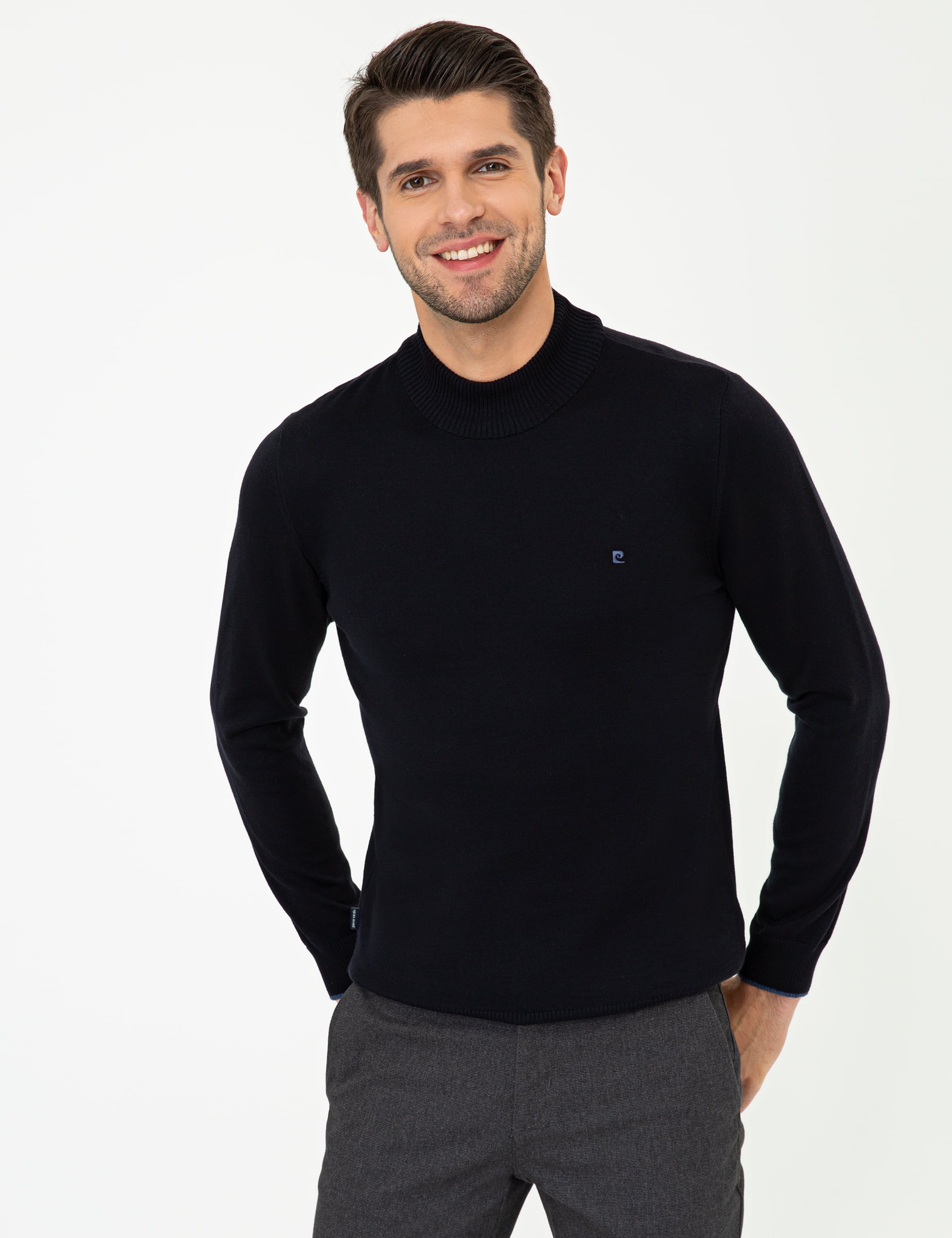 Lacivert Slim Fit Yarım Balıkçı Yaka Basic Triko Kazak