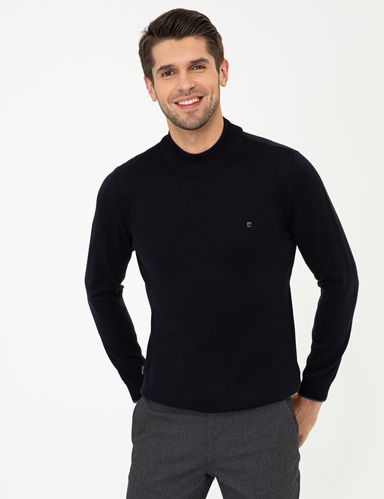 Lacivert Slim Fit Yarım Balıkçı Yaka Basic Triko Kazak