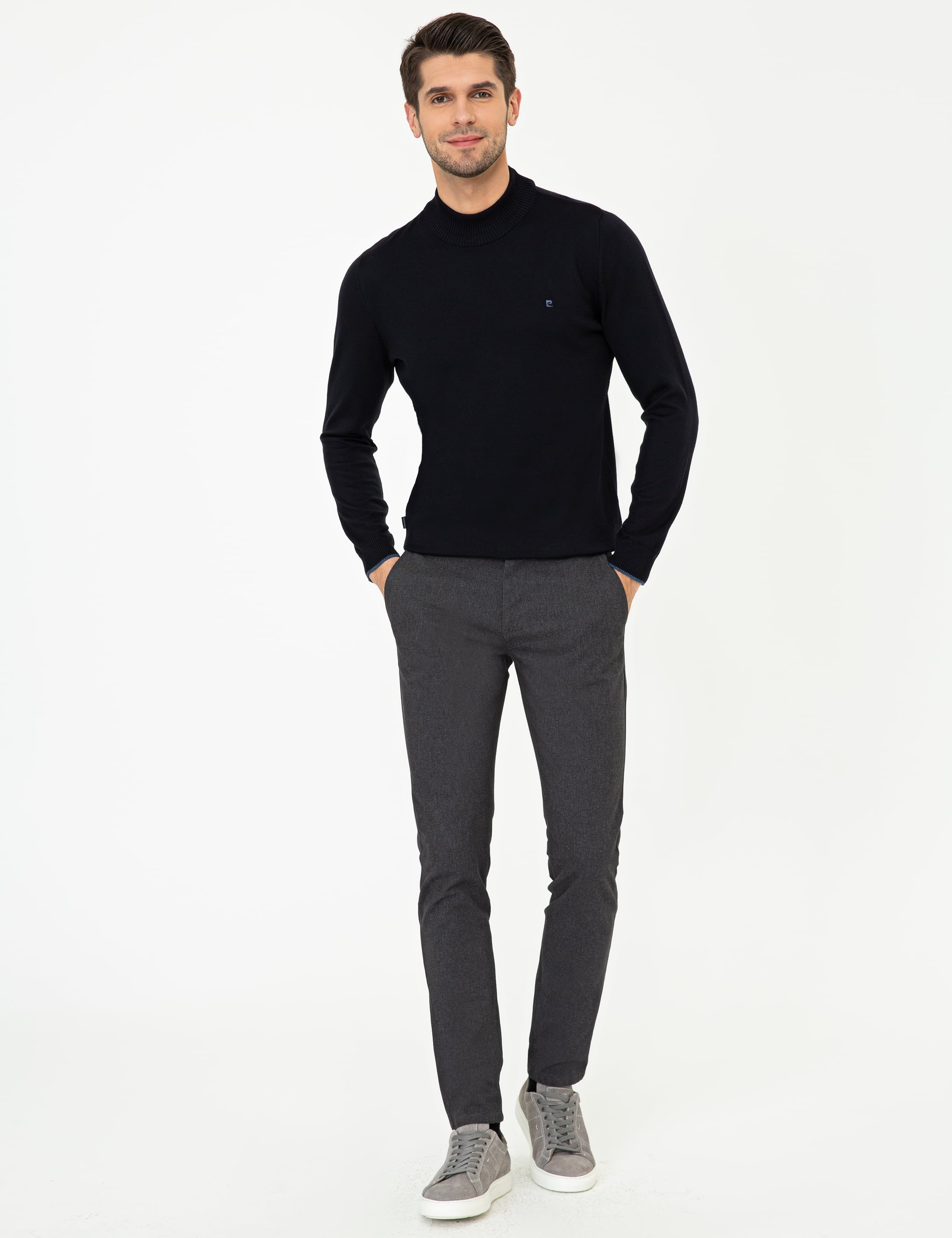 Lacivert Slim Fit Yarım Balıkçı Yaka Basic Triko Kazak