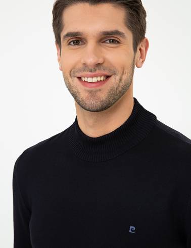 Lacivert Slim Fit Yarım Balıkçı Yaka Basic Triko Kazak