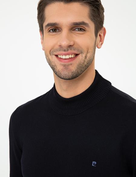 Lacivert Slim Fit Yarım Balıkçı Yaka Basic Triko Kazak - 50248552008