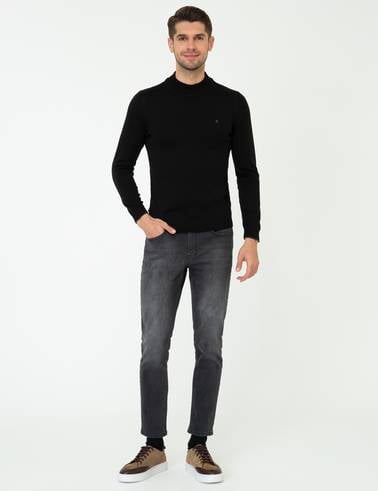 Siyah Slim Fit Yarım Balıkçı Yaka Basic Triko Kazak