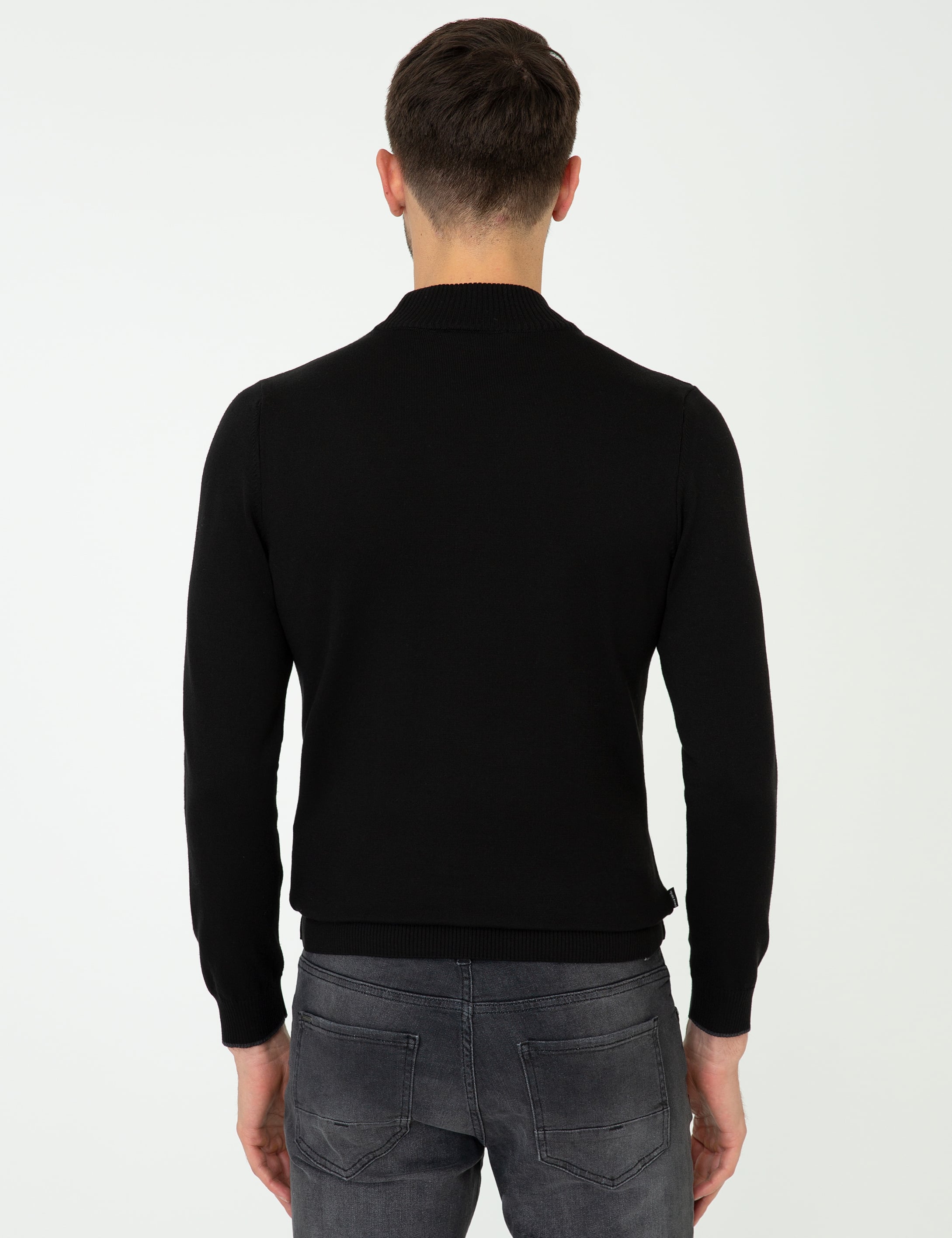 Siyah Slim Fit Yarım Balıkçı Yaka Basic Triko Kazak - Image 4