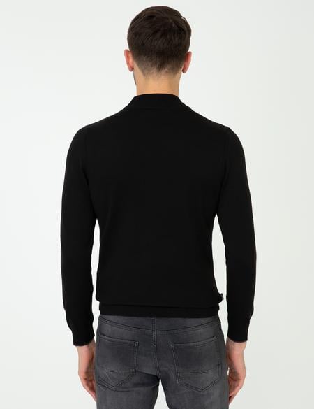 Siyah Slim Fit Yarım Balıkçı Yaka Basic Triko Kazak - 50248552018