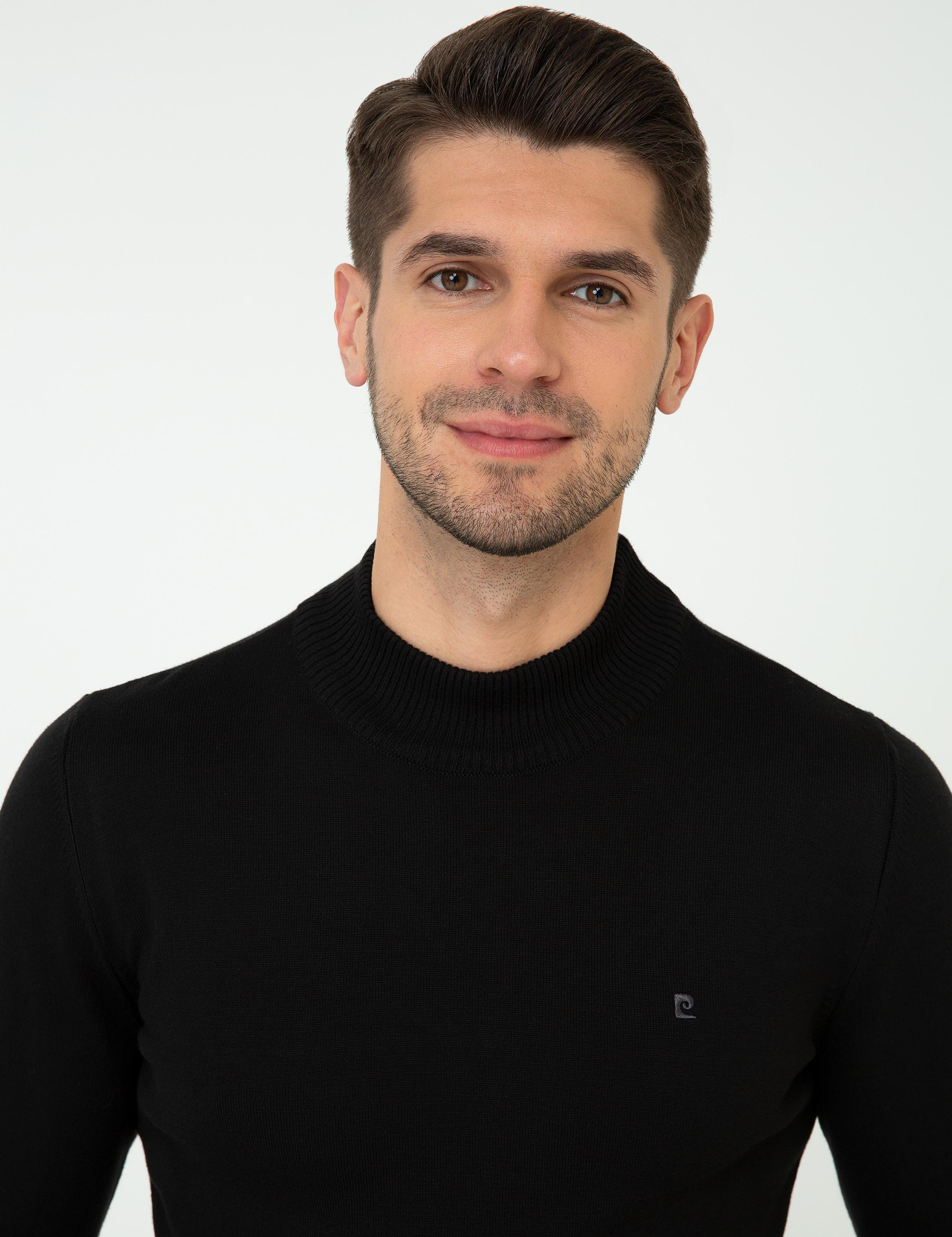 Siyah Slim Fit Yarım Balıkçı Yaka Basic Triko Kazak